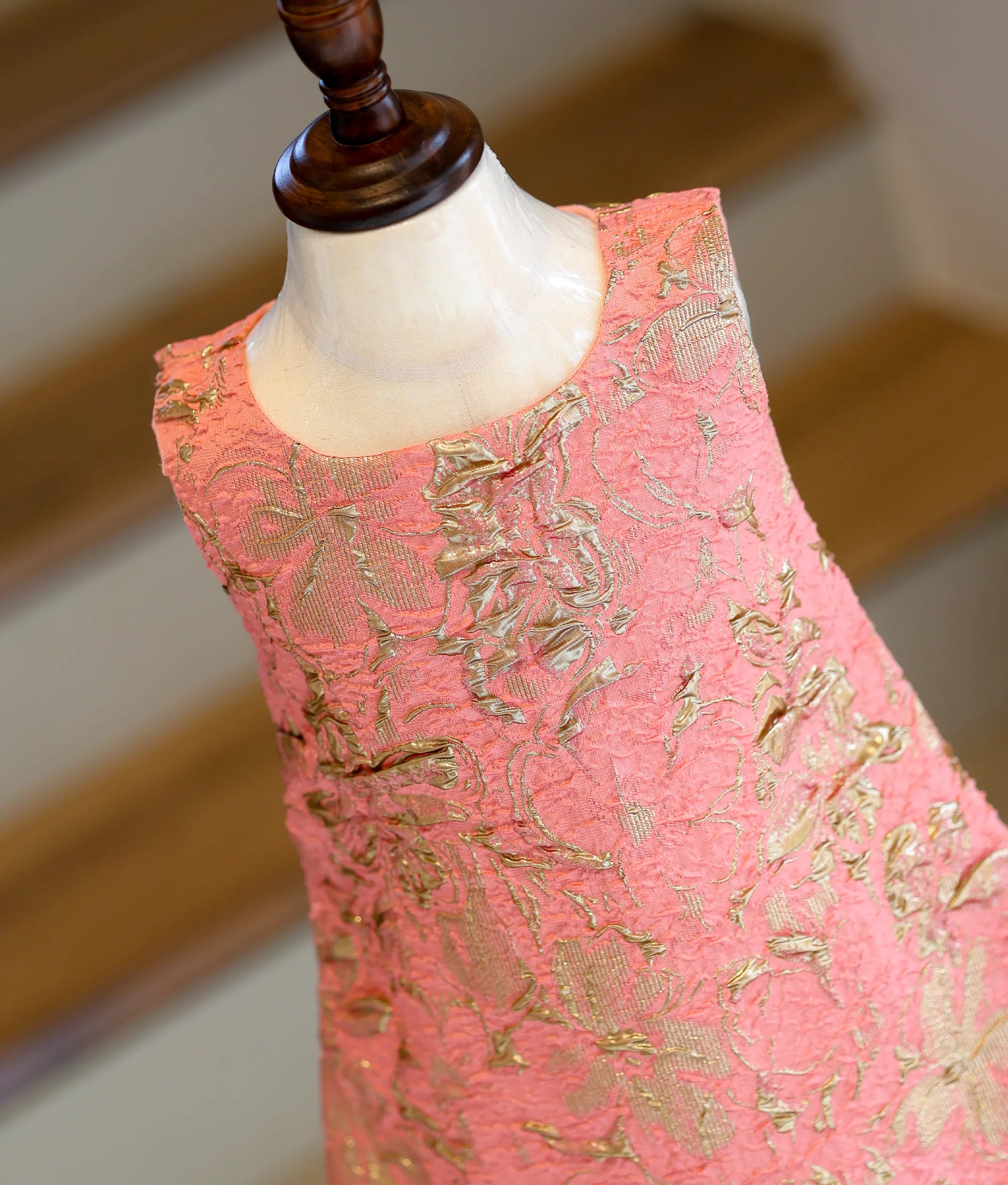 Peach and Gold Turkish Organza Premium A-Line Frock for Baby Girl [6332]