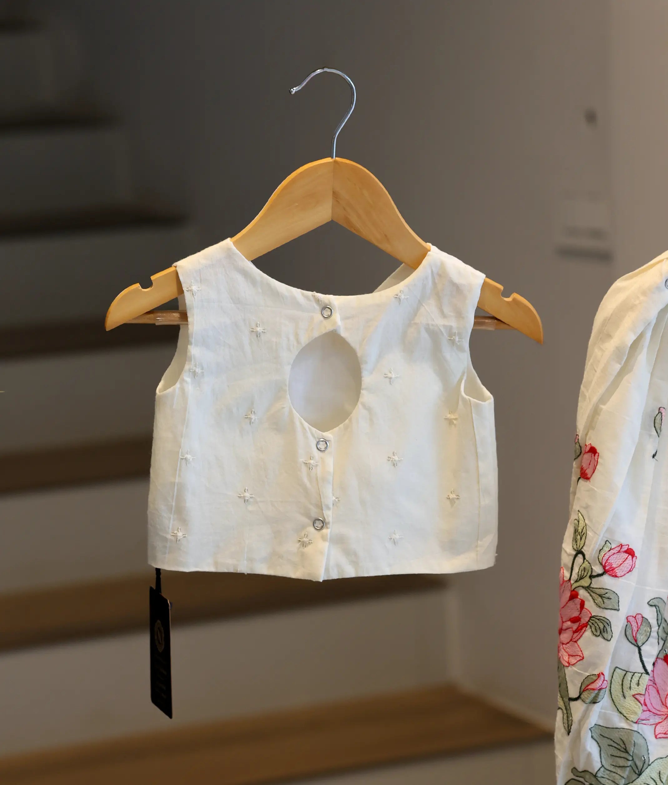 Off-White Cotton Embroidered Skirt and Top for Baby Girl [6333]