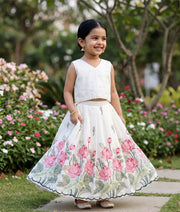 Off-White Cotton Embroidered Skirt and Top for Baby Girl [6333]