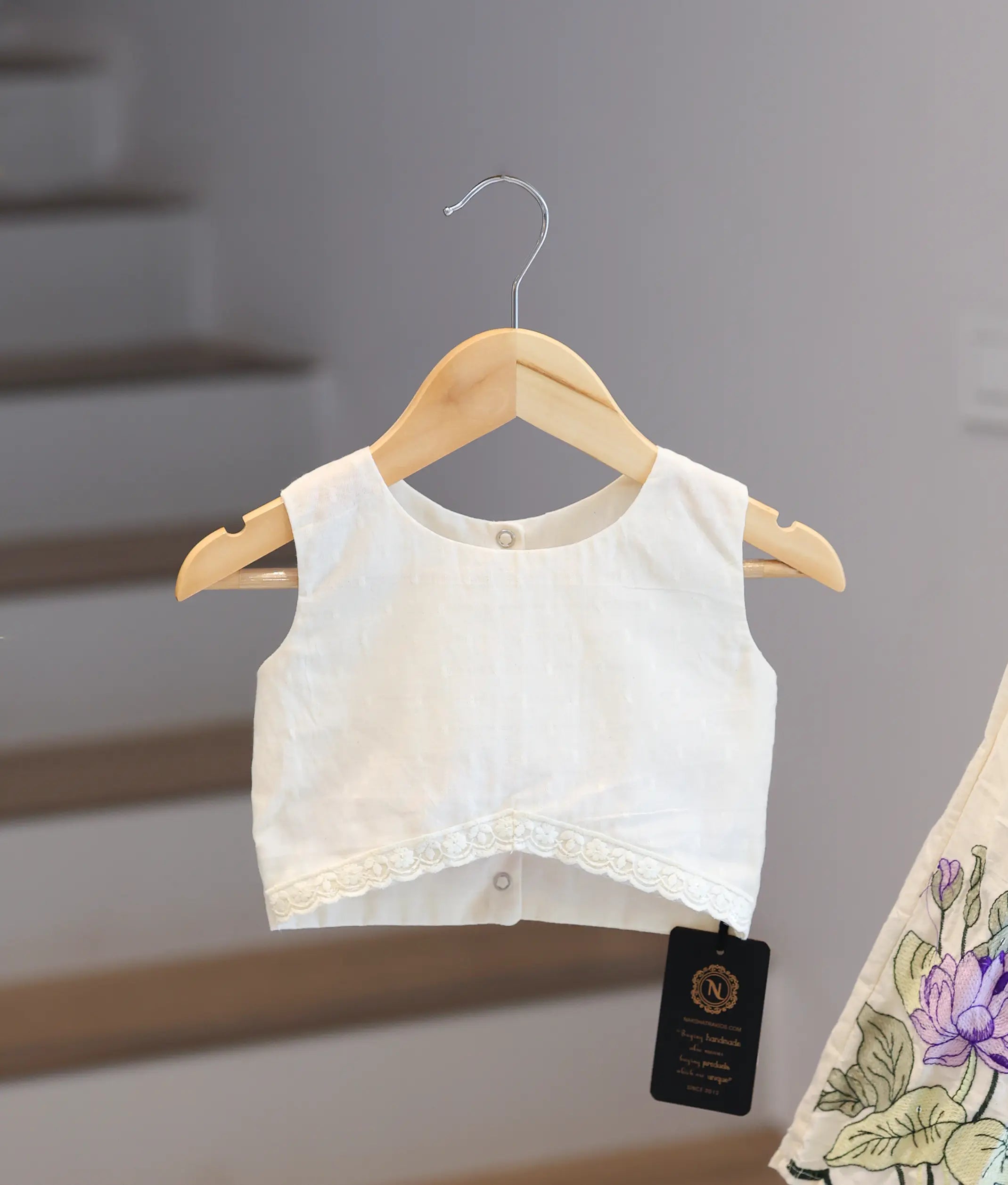 Off-White Cotton Embroidered Skirt and Top for Baby Girl [6334]