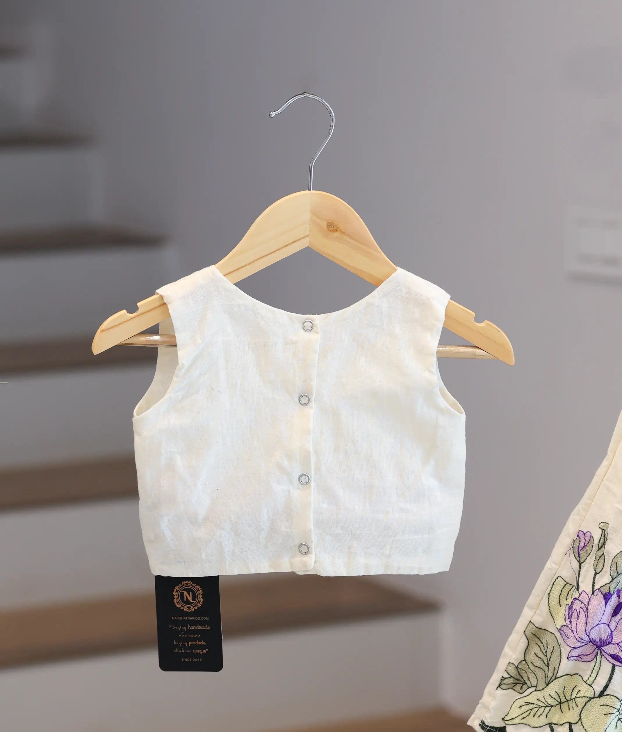 Off-White Cotton Embroidered Skirt and Top for Baby Girl [6334]