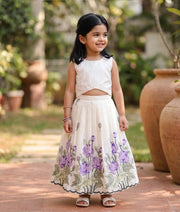 Off-White Cotton Embroidered Skirt and Top for Baby Girl [6334]