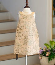 Beige and Gold Turkish Organza Premium A-Line Frock for Baby Girl [6335]