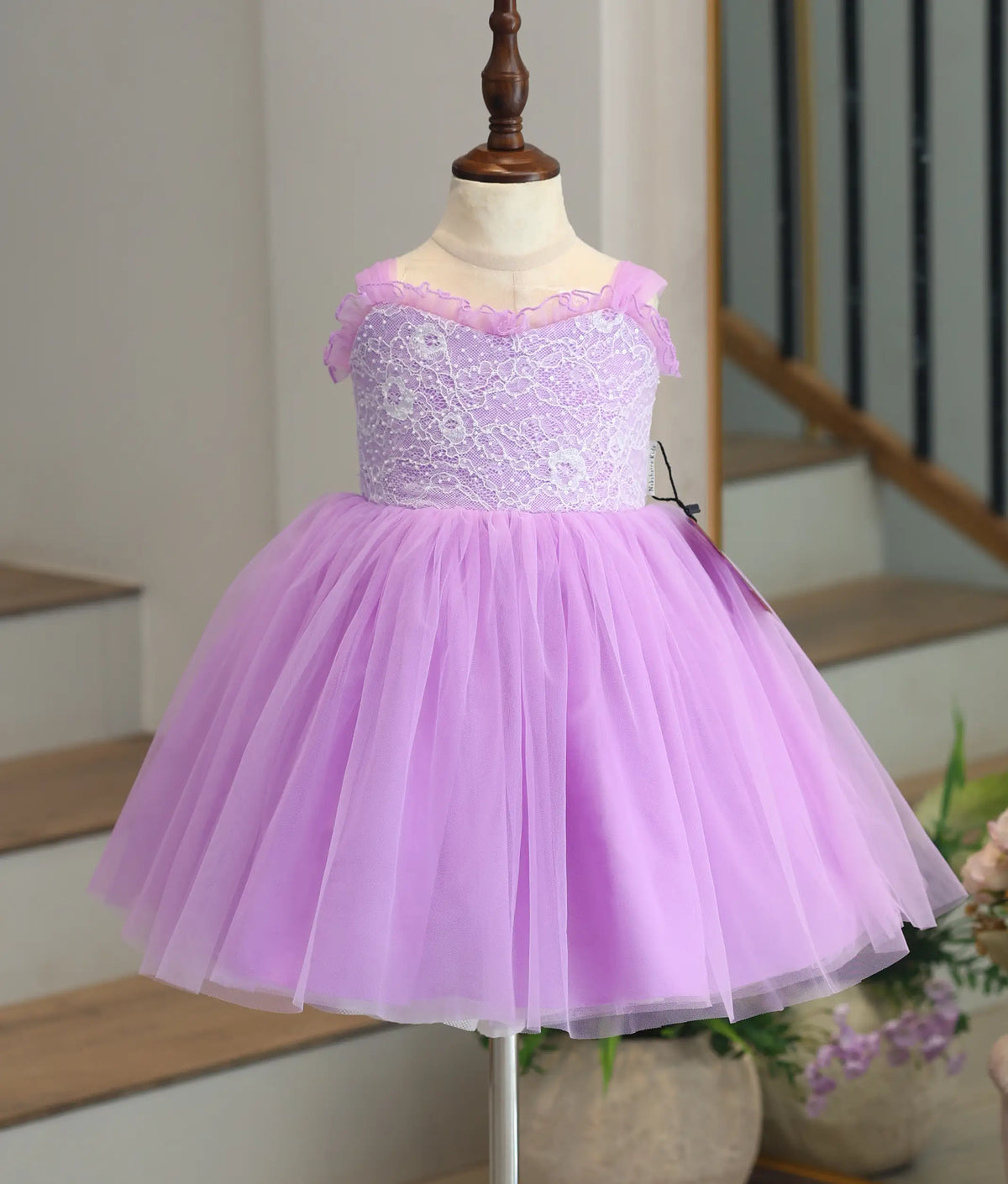 Lavender Tulle Net Work Material Birthday Frock For Baby Girl [6338]