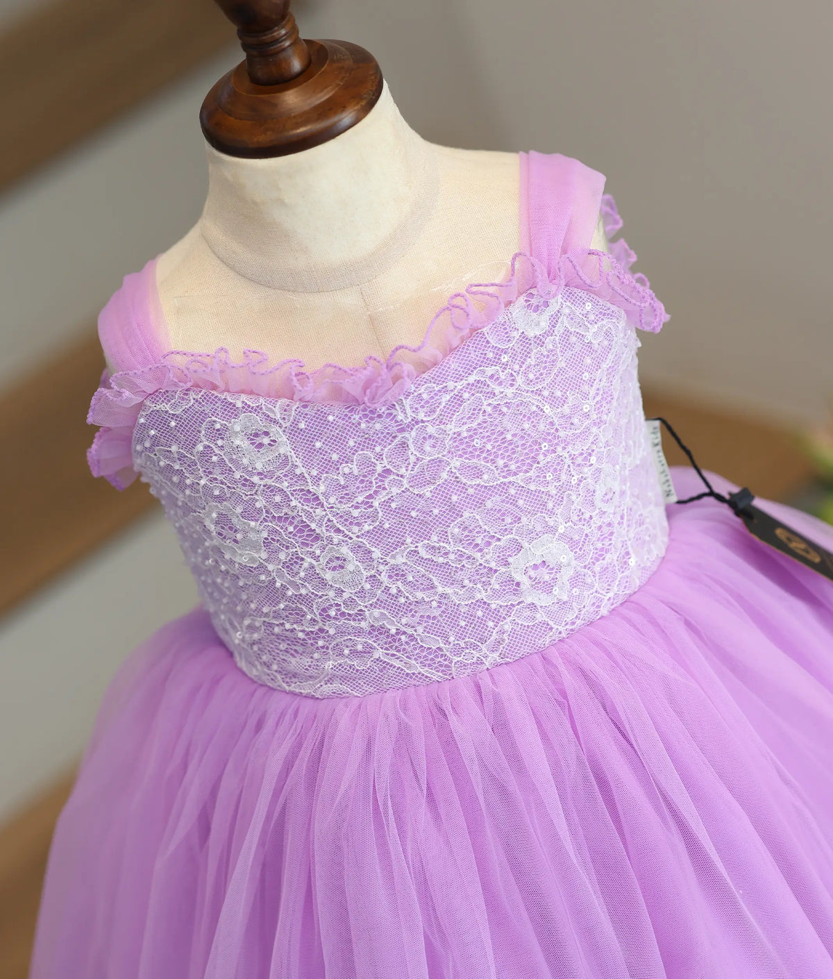 Lavender Tulle Net Work Material Birthday Frock For Baby Girl [6338]