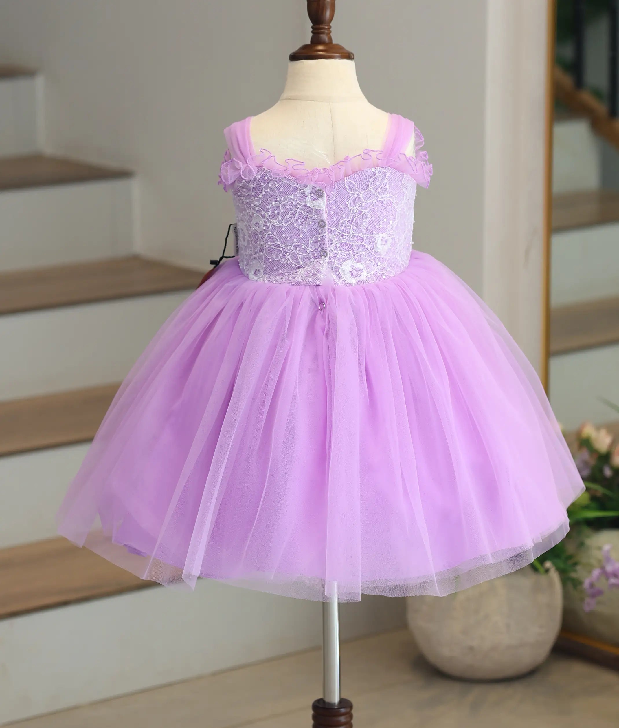 Lavender Tulle Net Work Material Birthday Frock For Baby Girl [6338]