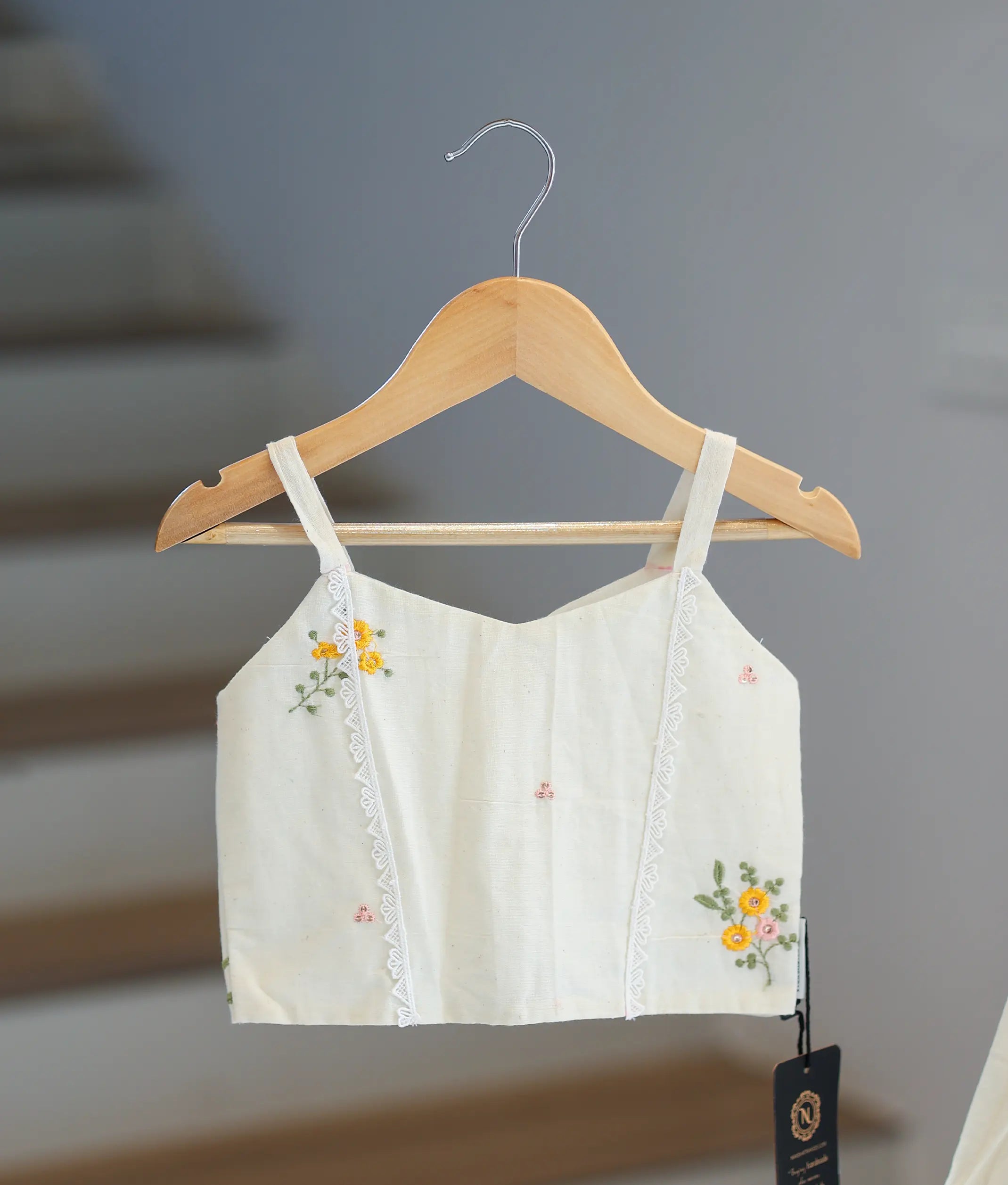 Off-White Cotton Floral Embroidered Skirt and Top for Baby Girl [6340]