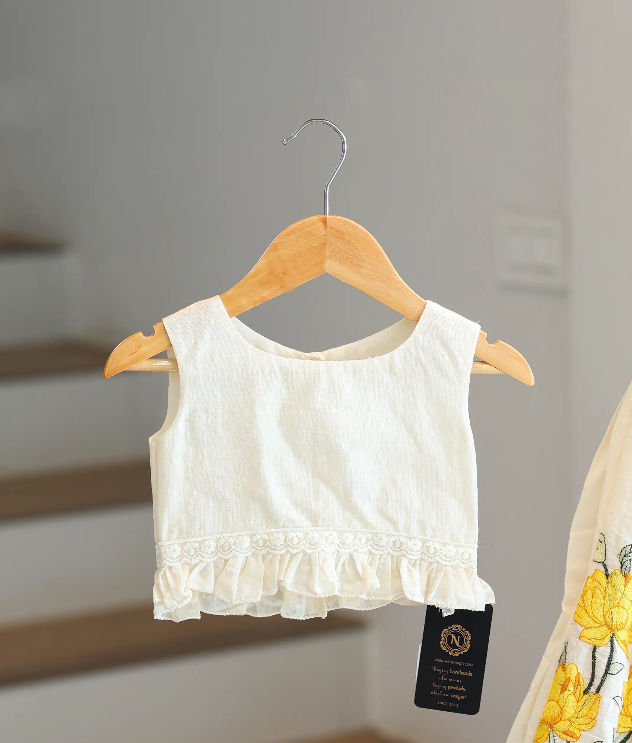 Yellow Lotus Cotton Embroidered Skirt and Top for Baby Girl [6341]