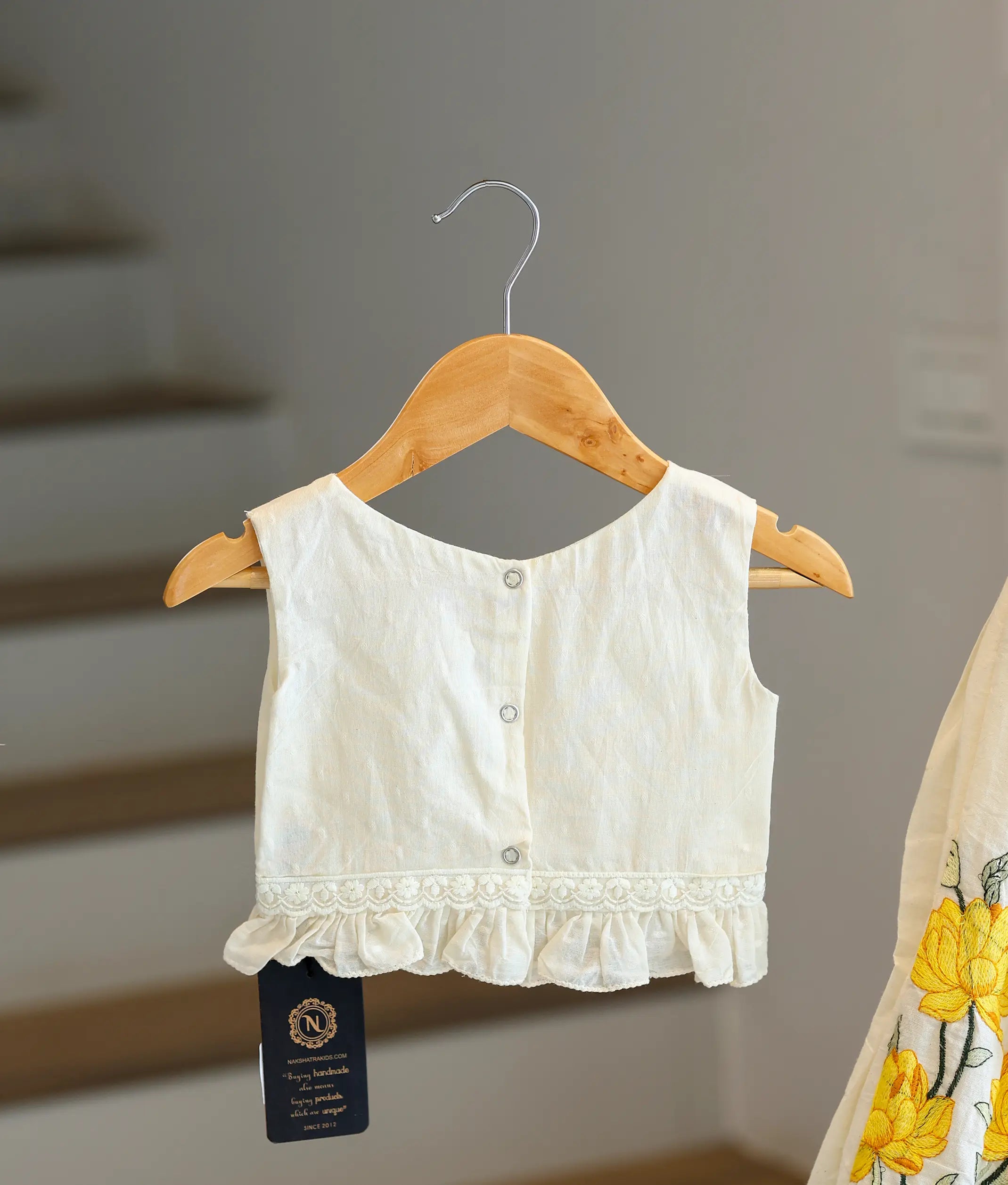 Yellow Lotus Cotton Embroidered Skirt and Top for Baby Girl [6341]