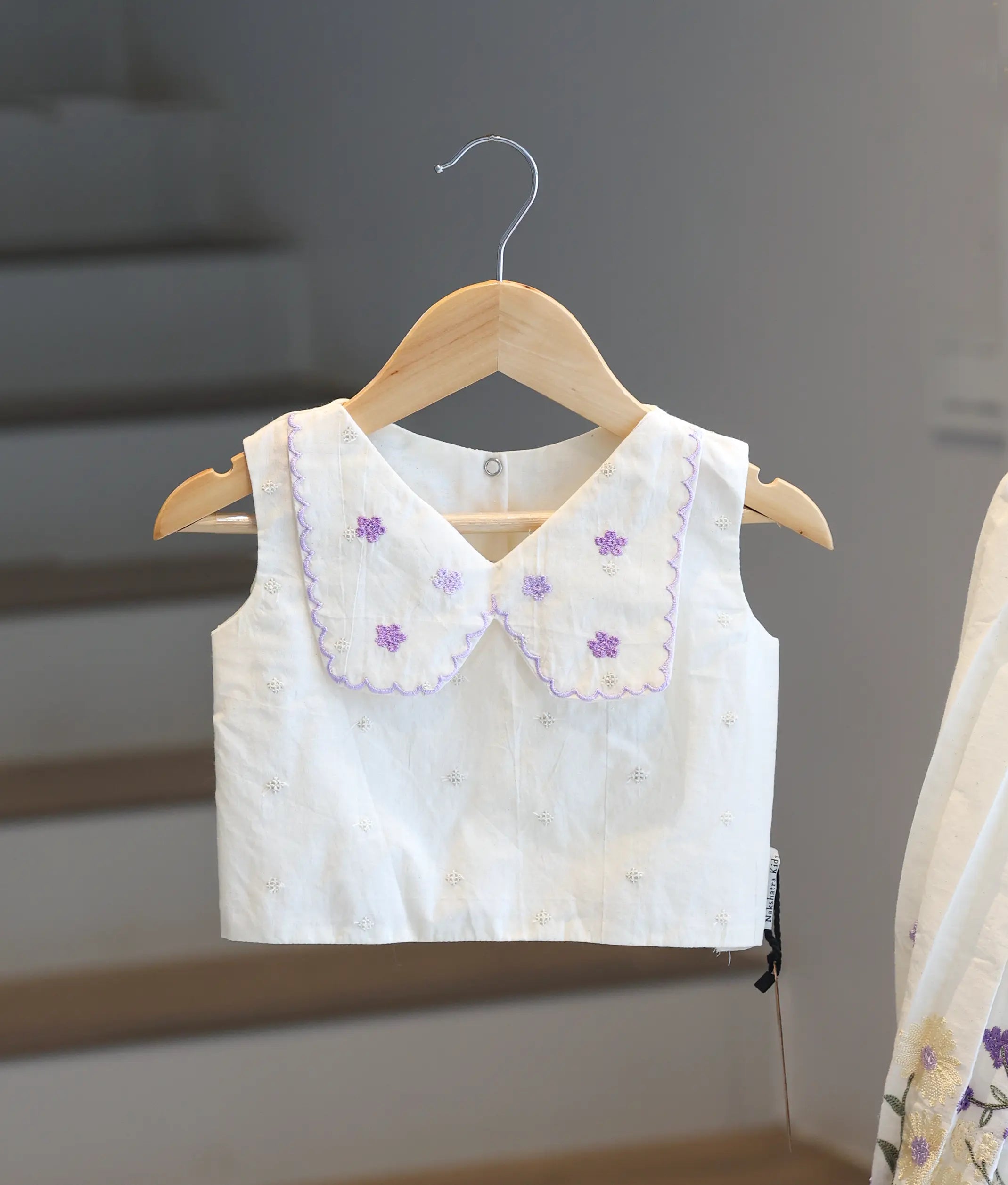 Off-White Cotton Embroidered Skirt and Top for Baby Girl [6342]