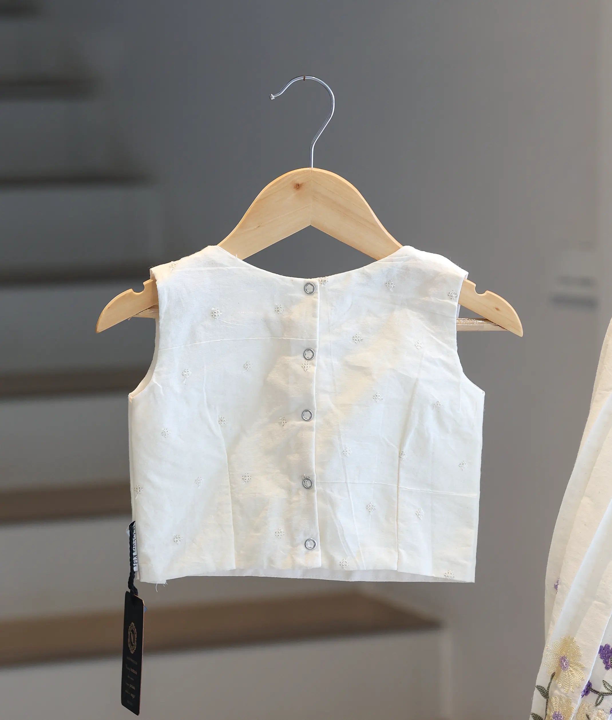 Off-White Cotton Embroidered Skirt and Top for Baby Girl [6342]