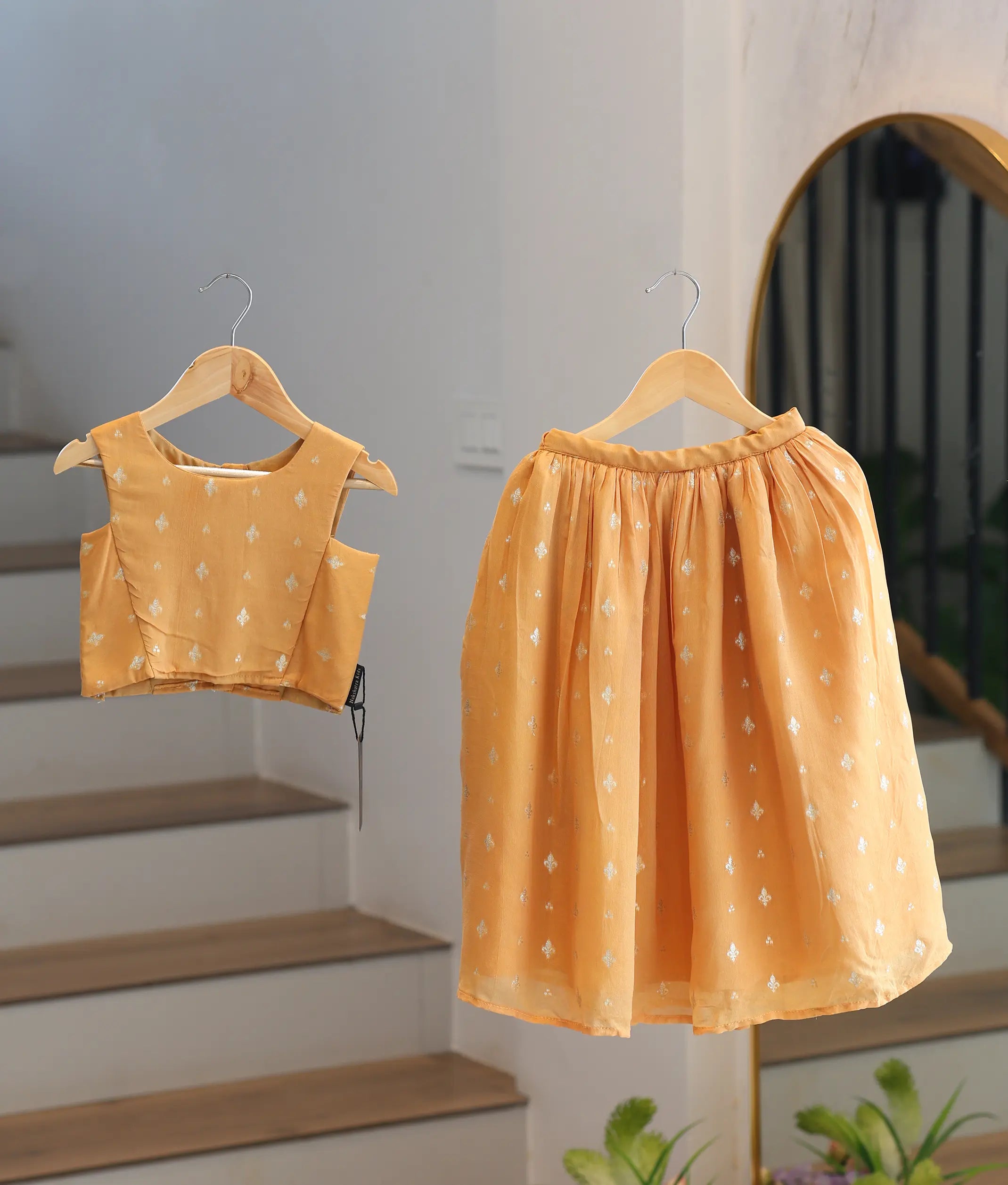 Mustard Yellow Georgette Golden Buttis Skirt and Top for Baby Girl [6345]