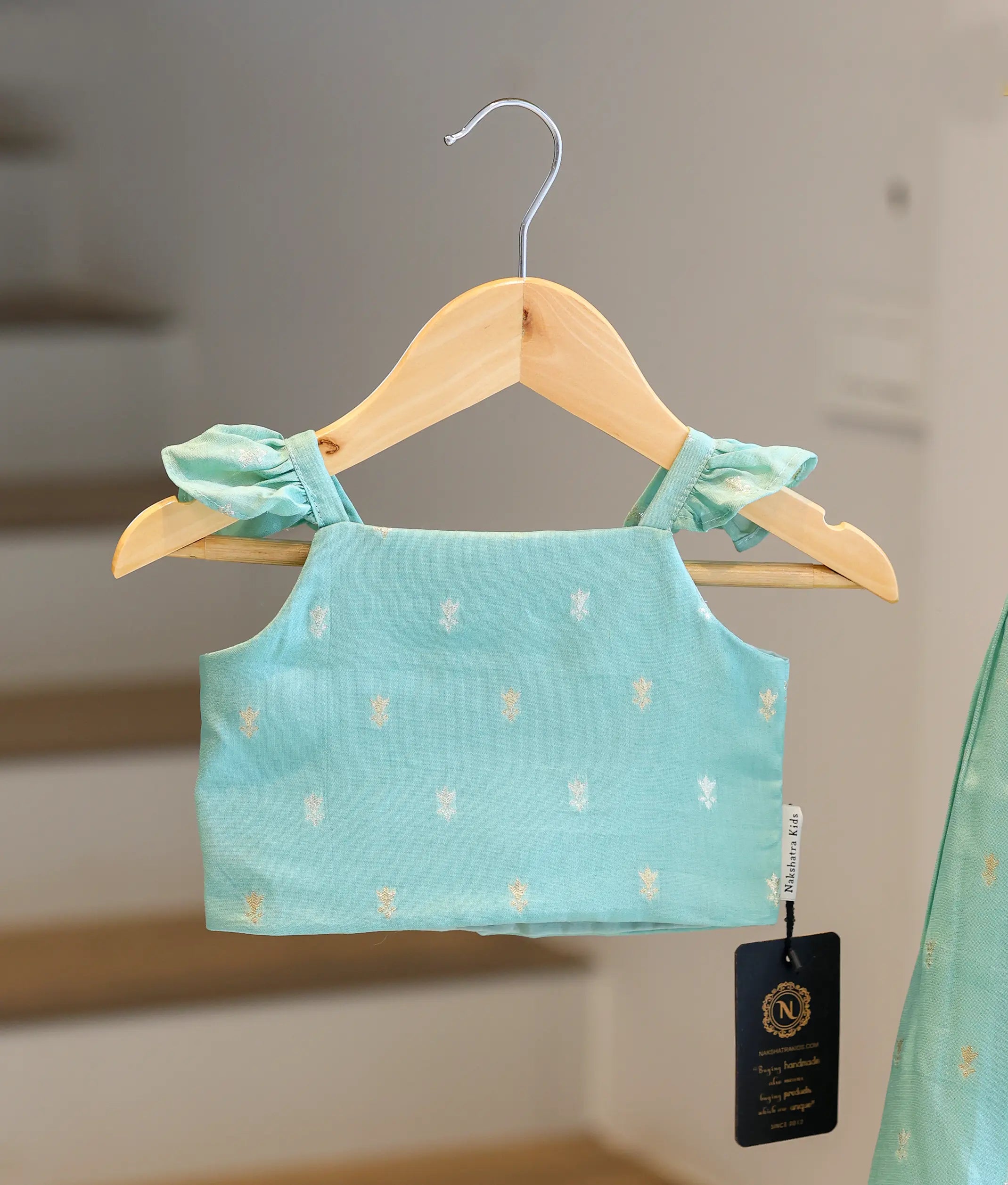 Mint Blue Georgette Shimmering Buttis Skirt and Top for Baby Girl [6347]