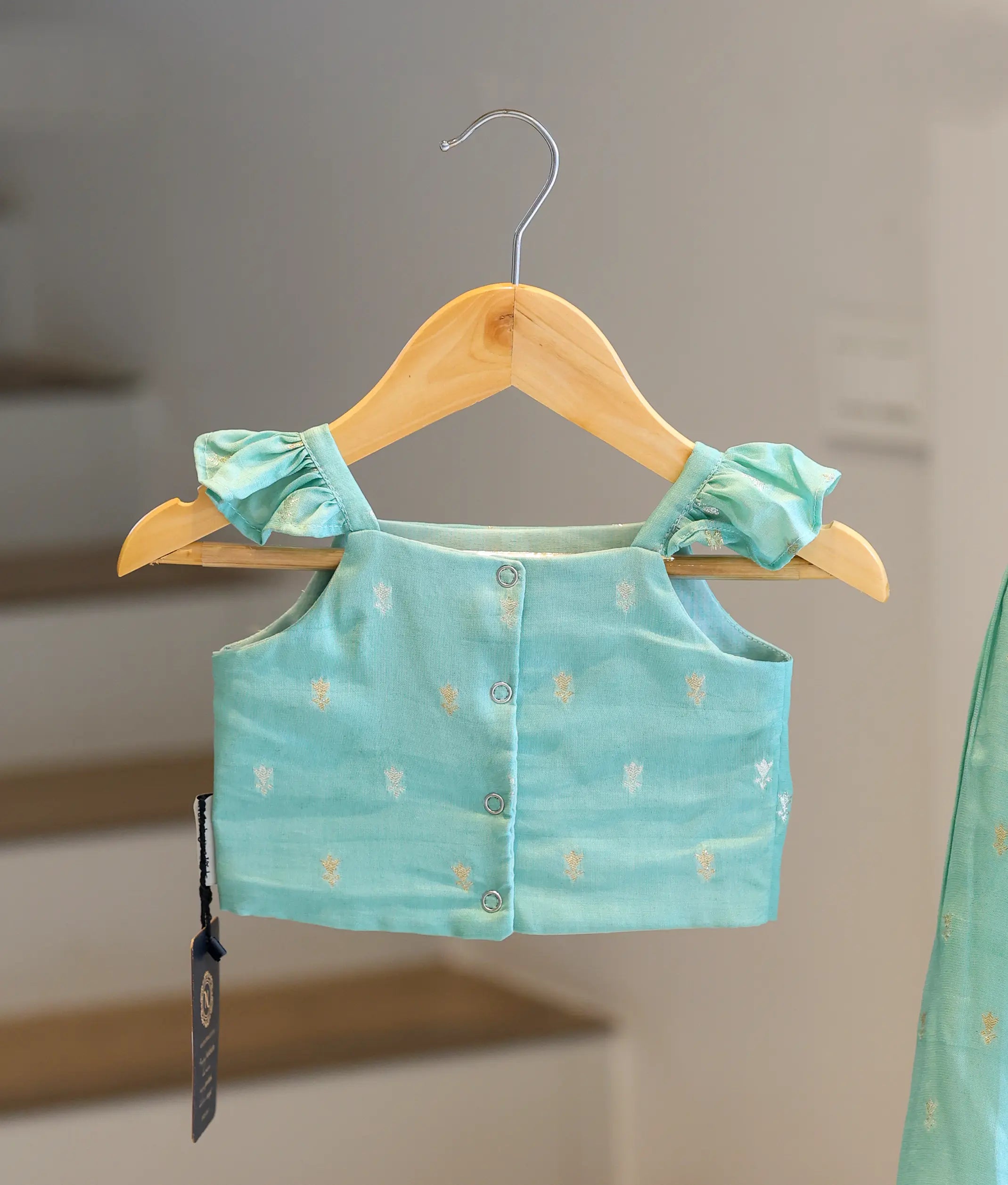 Mint Blue Georgette Shimmering Buttis Skirt and Top for Baby Girl [6347]