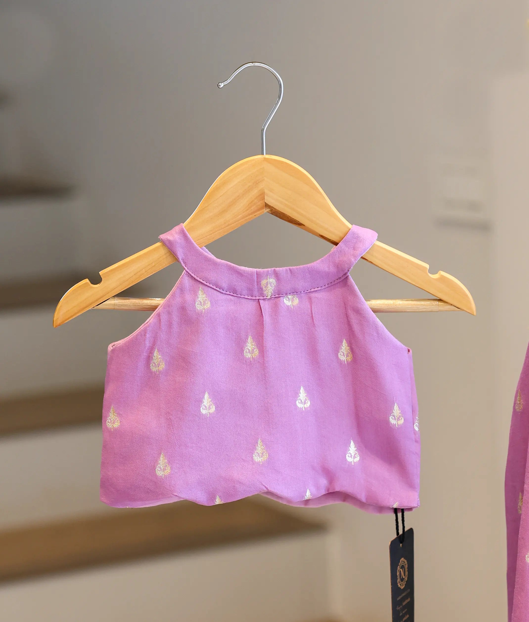 Lilac Lavender Golden Leaf Motifs Skirt and Top for Baby Girl [6348]