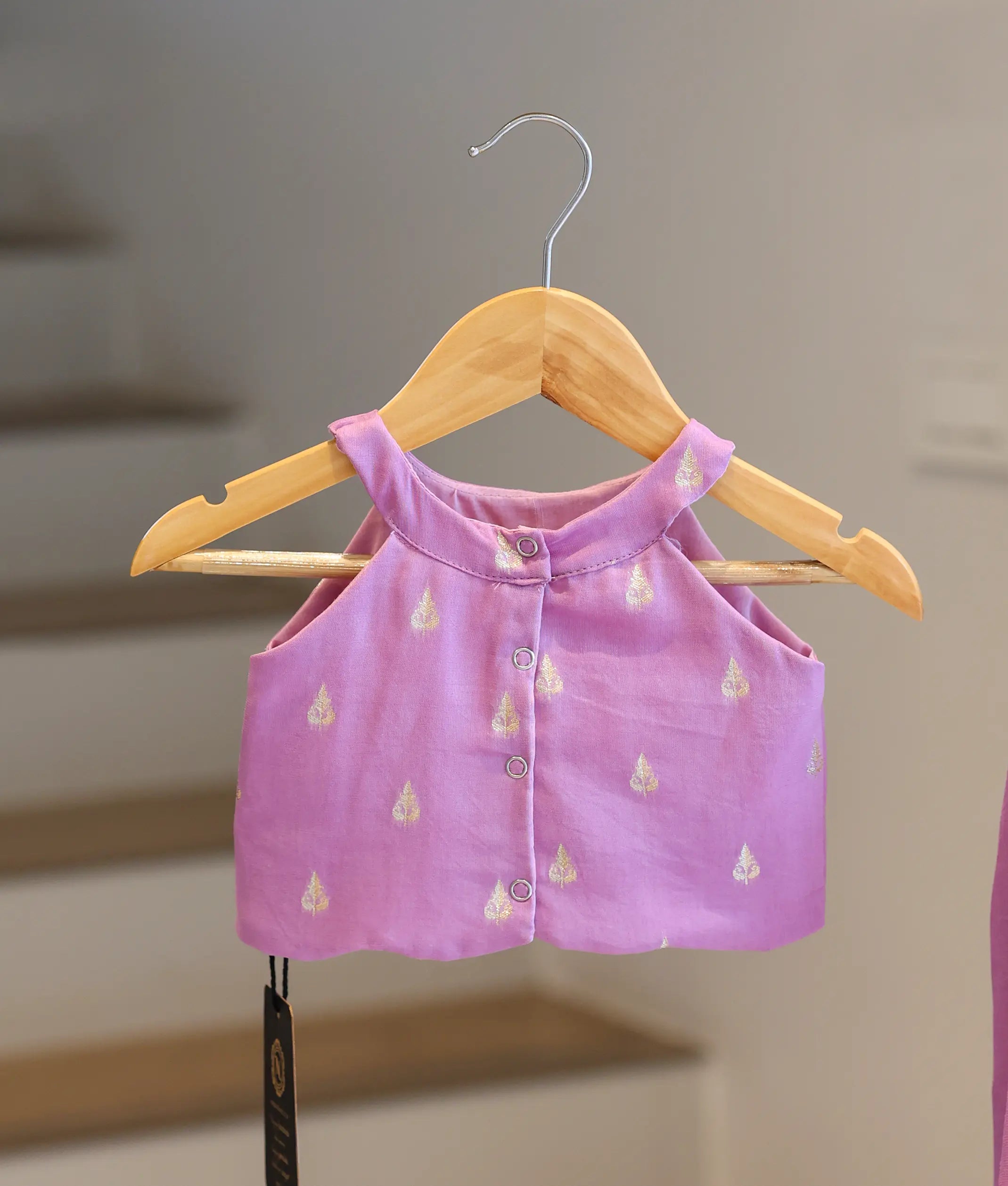 Lilac Lavender Golden Leaf Motifs Skirt and Top for Baby Girl [6348]