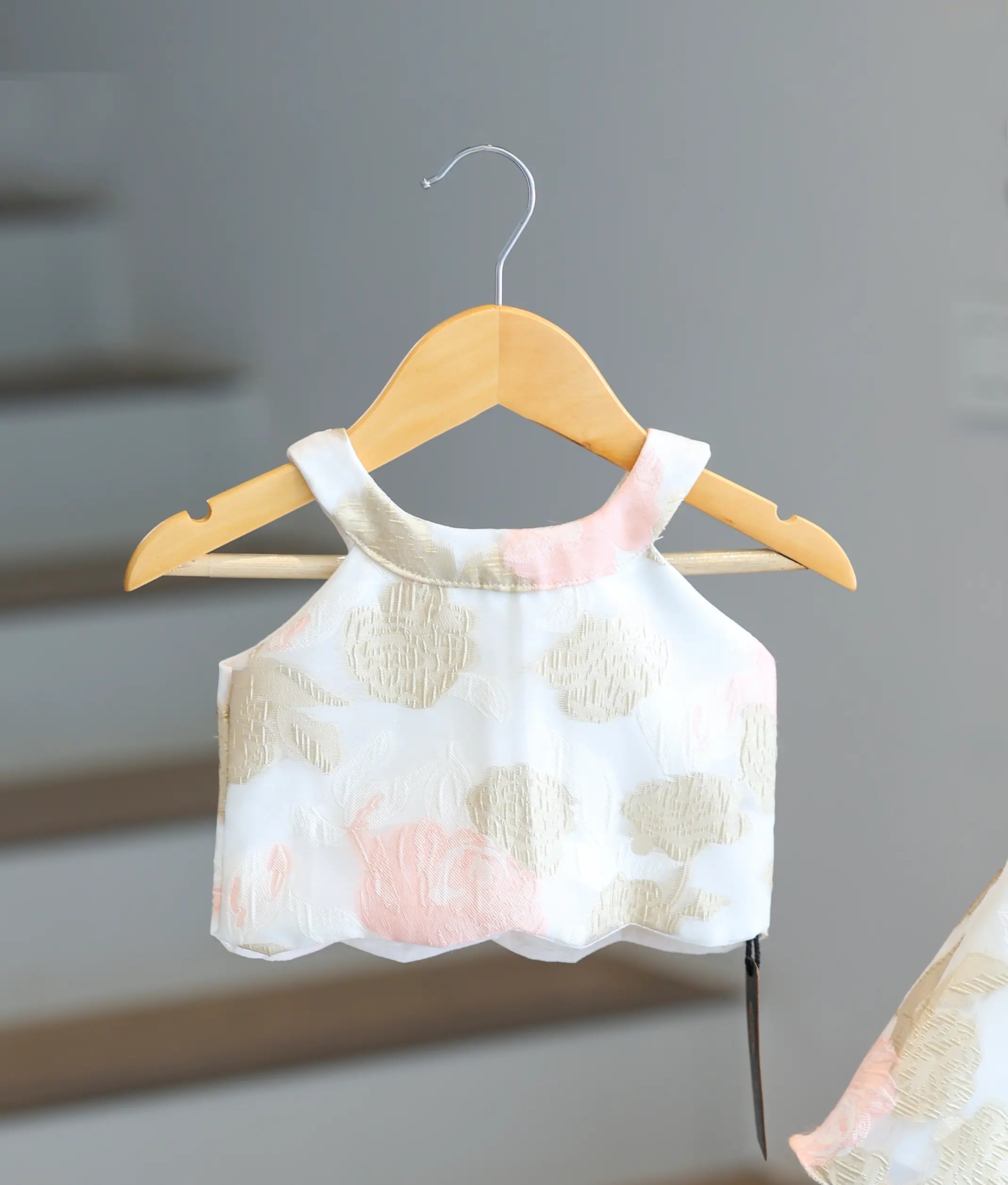 Off-White Pink Floral Turkish Organza Skirt and Top for Baby Girl [6349]