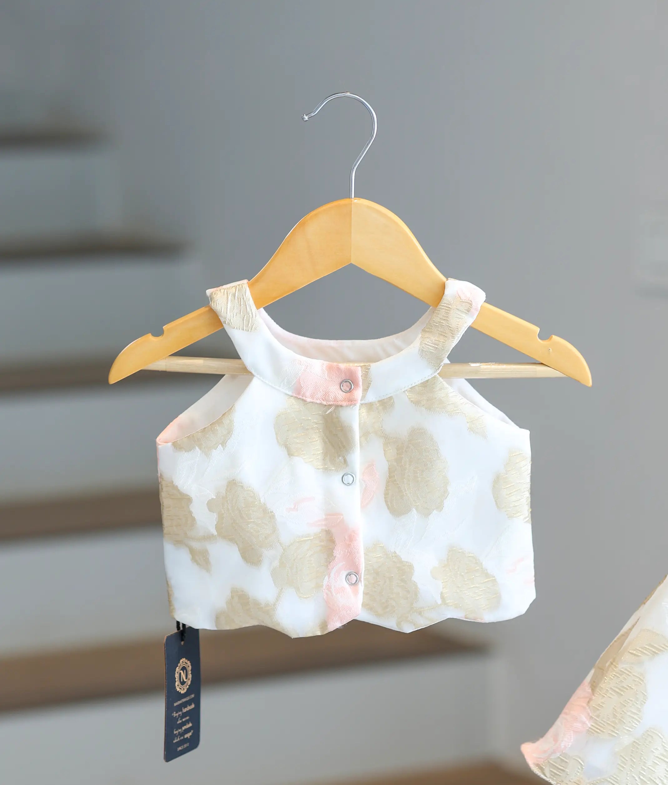Off-White Pink Floral Turkish Organza Skirt and Top for Baby Girl [6349]