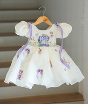Off-White Plain Organza Handworked Fairy Theme Frock for Baby Girl [Pre Order: 6351]