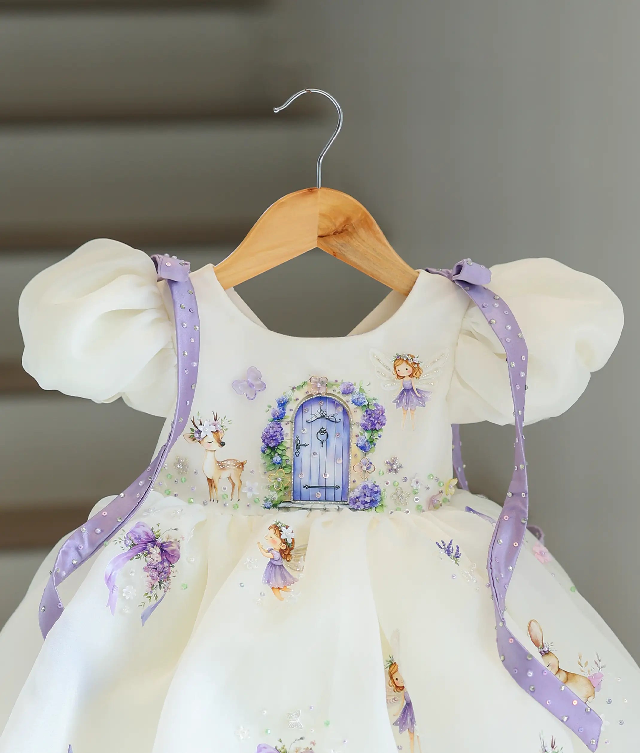 Off-White Plain Organza Handworked Fairy Theme Frock for Baby Girl [Pre Order: 6351]