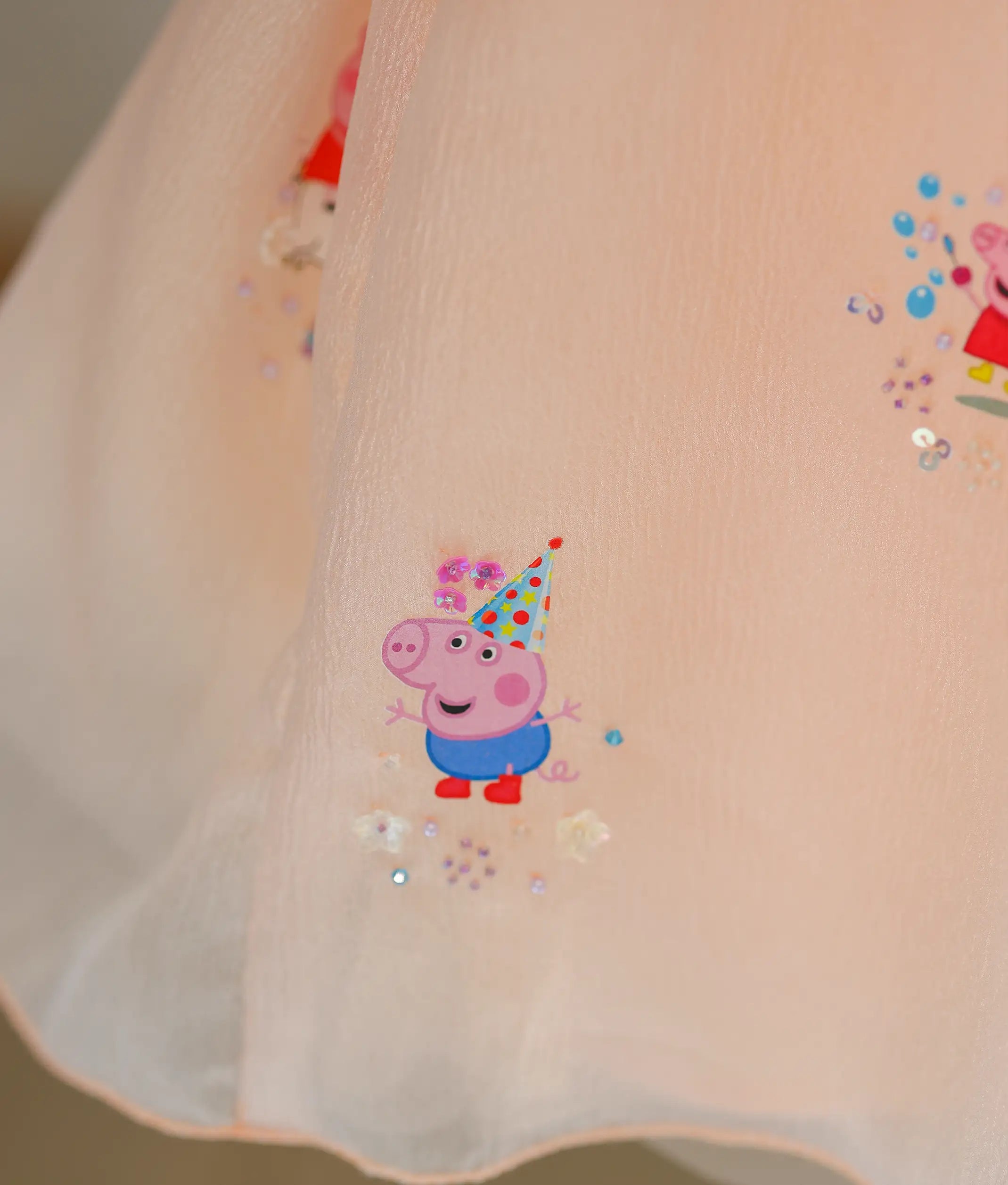 Peach Crush Organza Handworked Peppa Pig Theme Frock for Baby Girl [Pre Order: 6352]