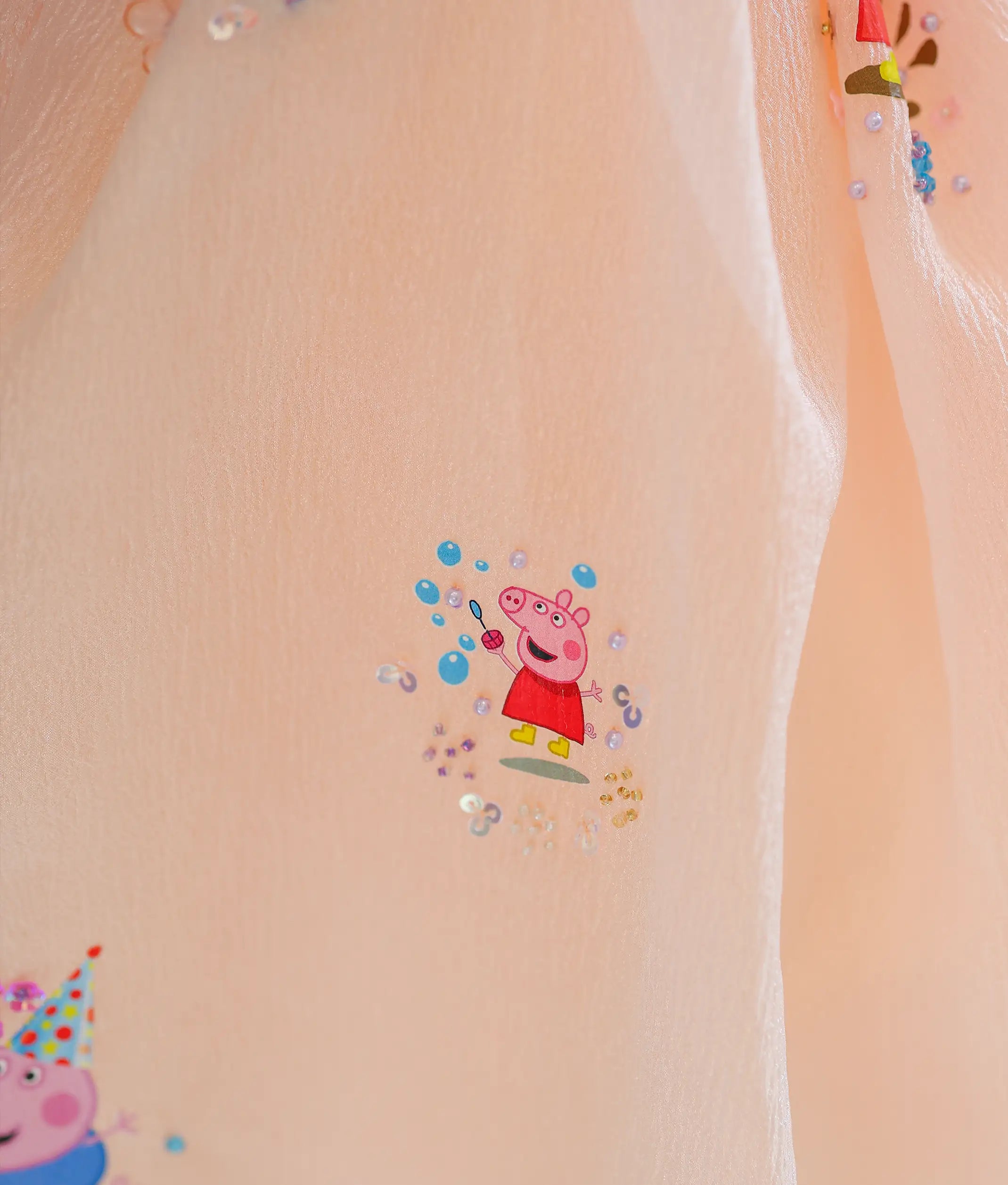 Peach Crush Organza Handworked Peppa Pig Theme Frock for Baby Girl [Pre Order: 6352]