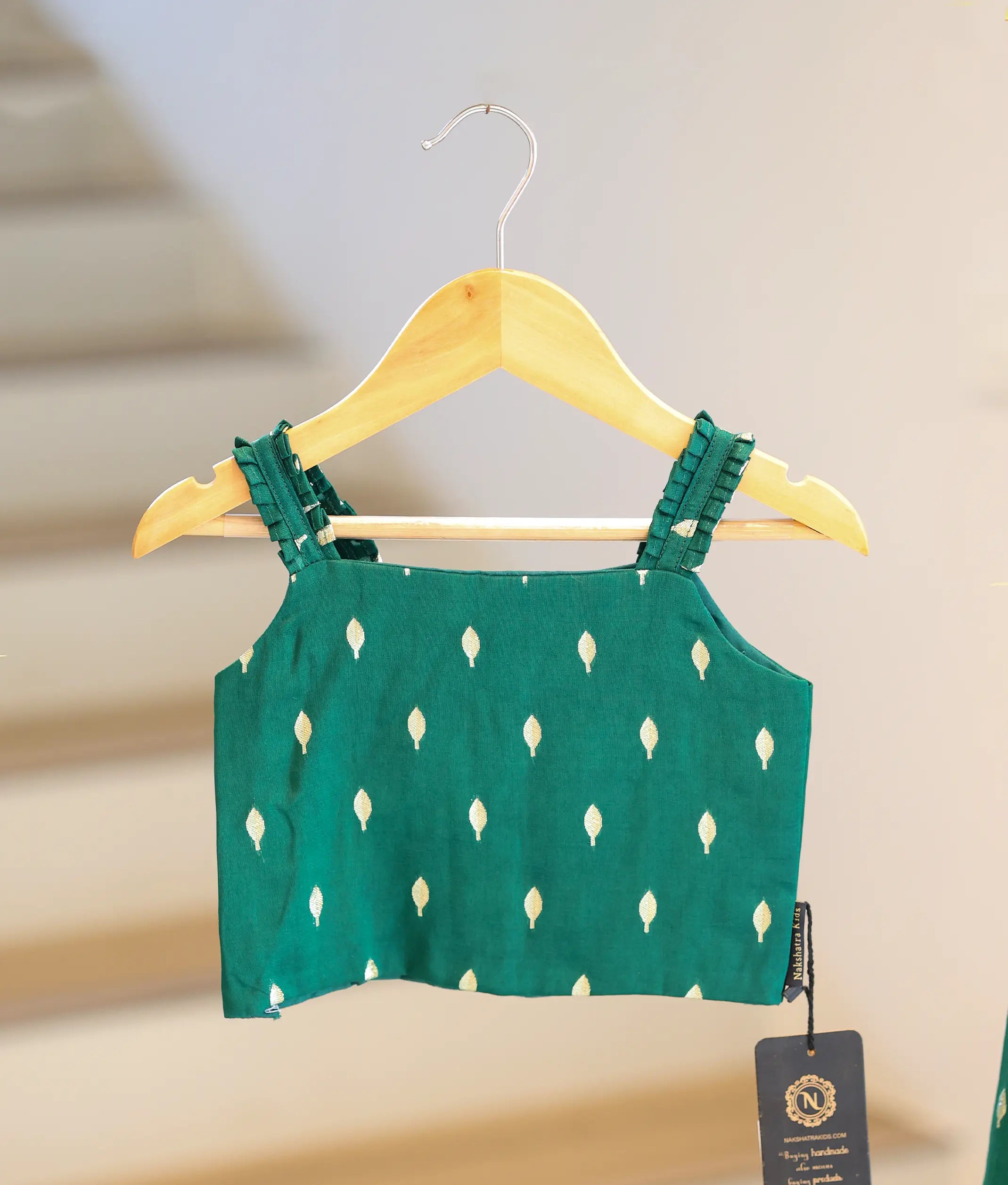 Bottle Green Georgette Polka Dot Top and Skirt for Baby Girl [6355]
