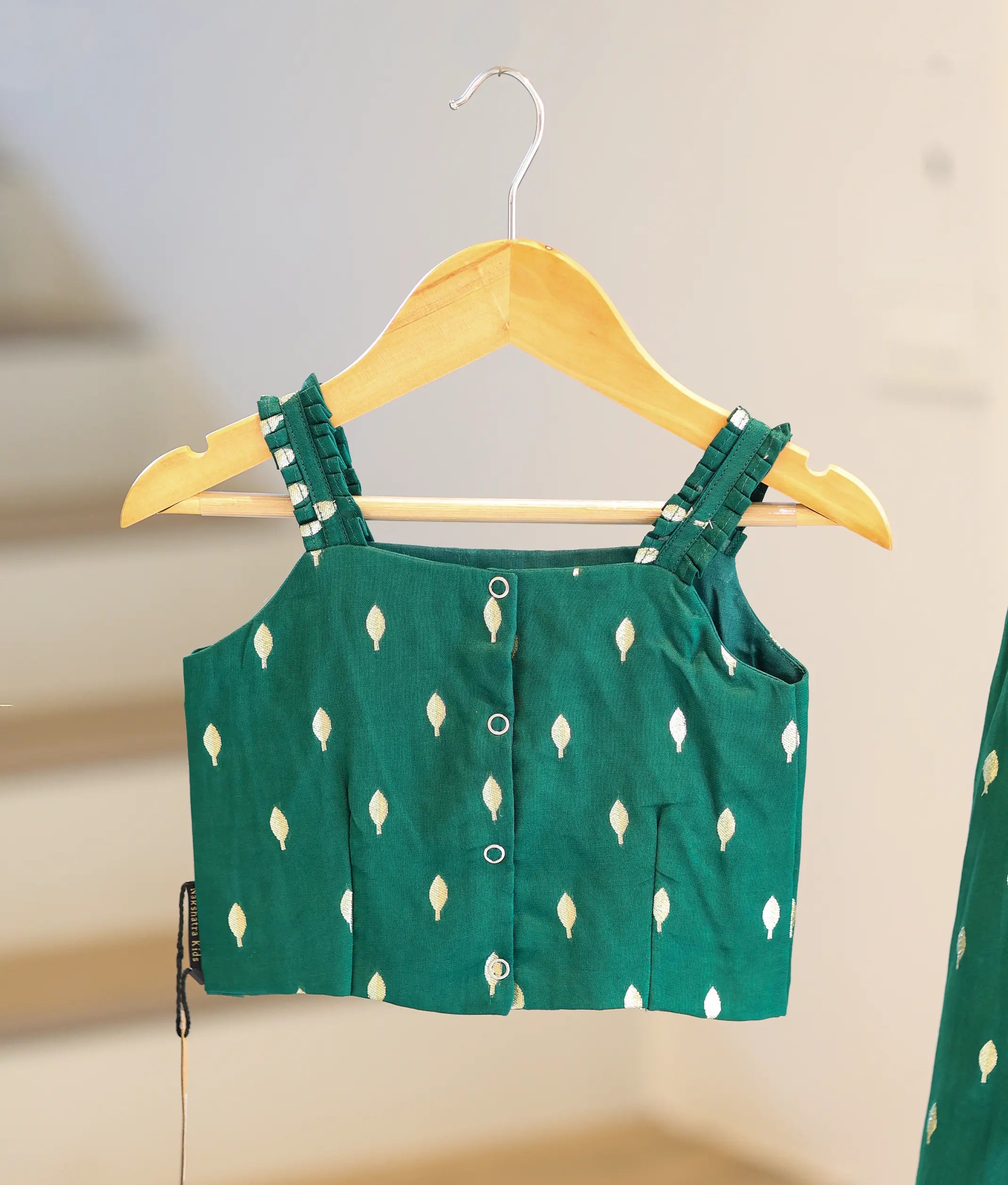 Bottle Green Georgette Polka Dot Top and Skirt for Baby Girl [6355]