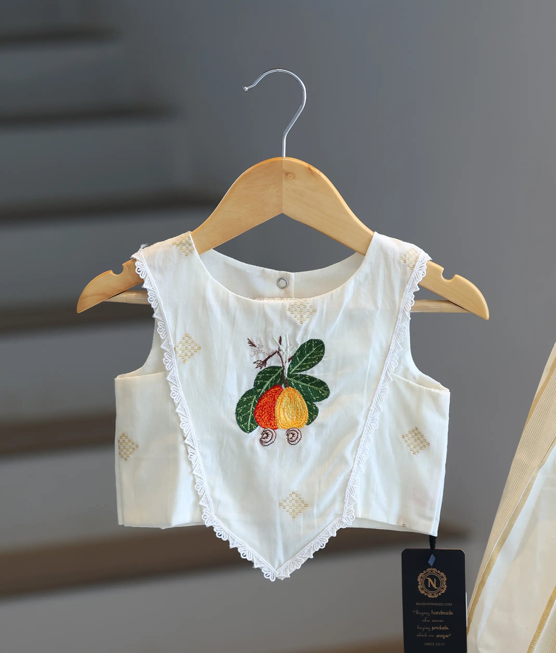 Off-White Embroidery Cotton Skirt and Top for Baby Girls [6362]
