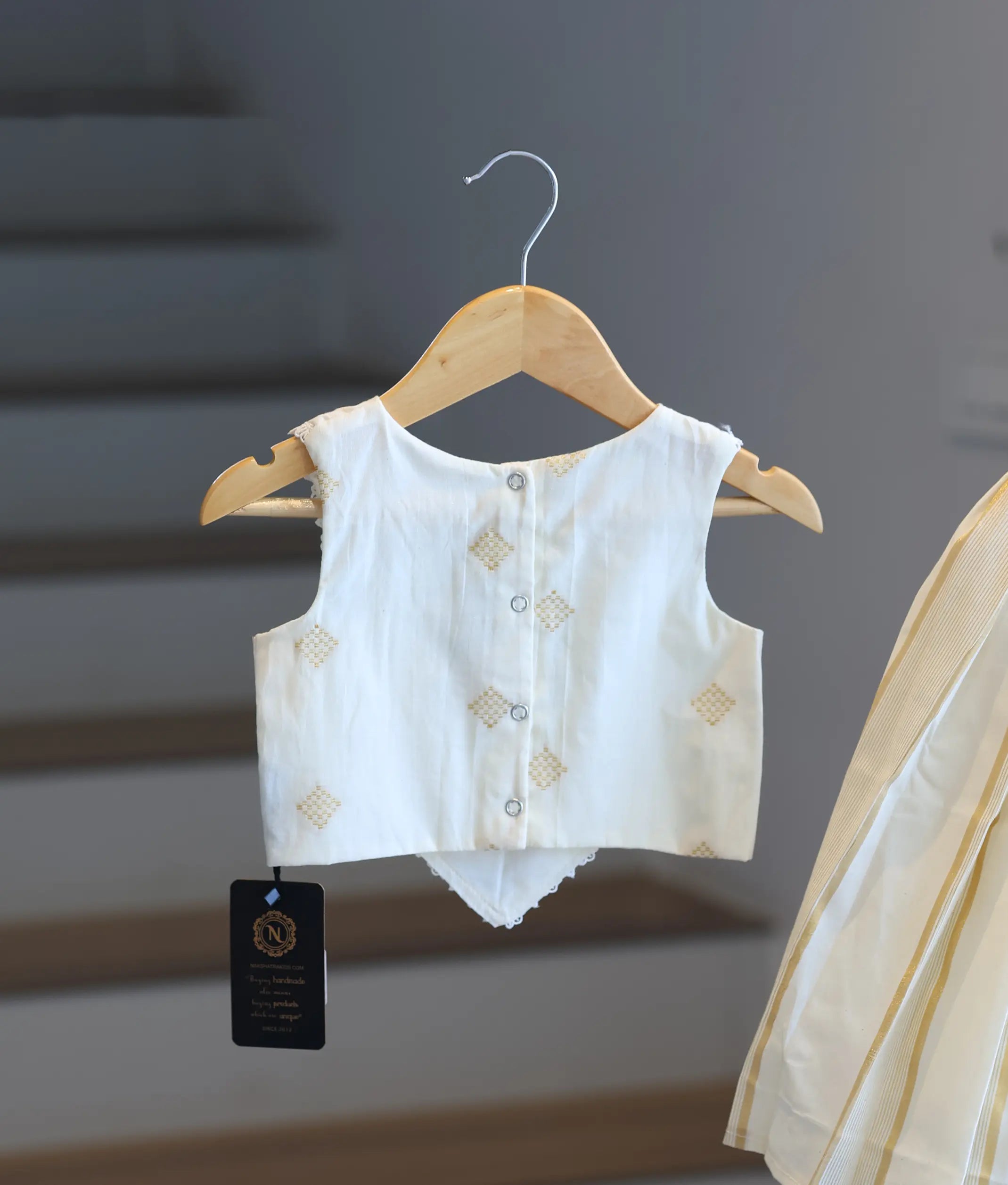 Off-White Embroidery Cotton Skirt and Top for Baby Girls [6362]