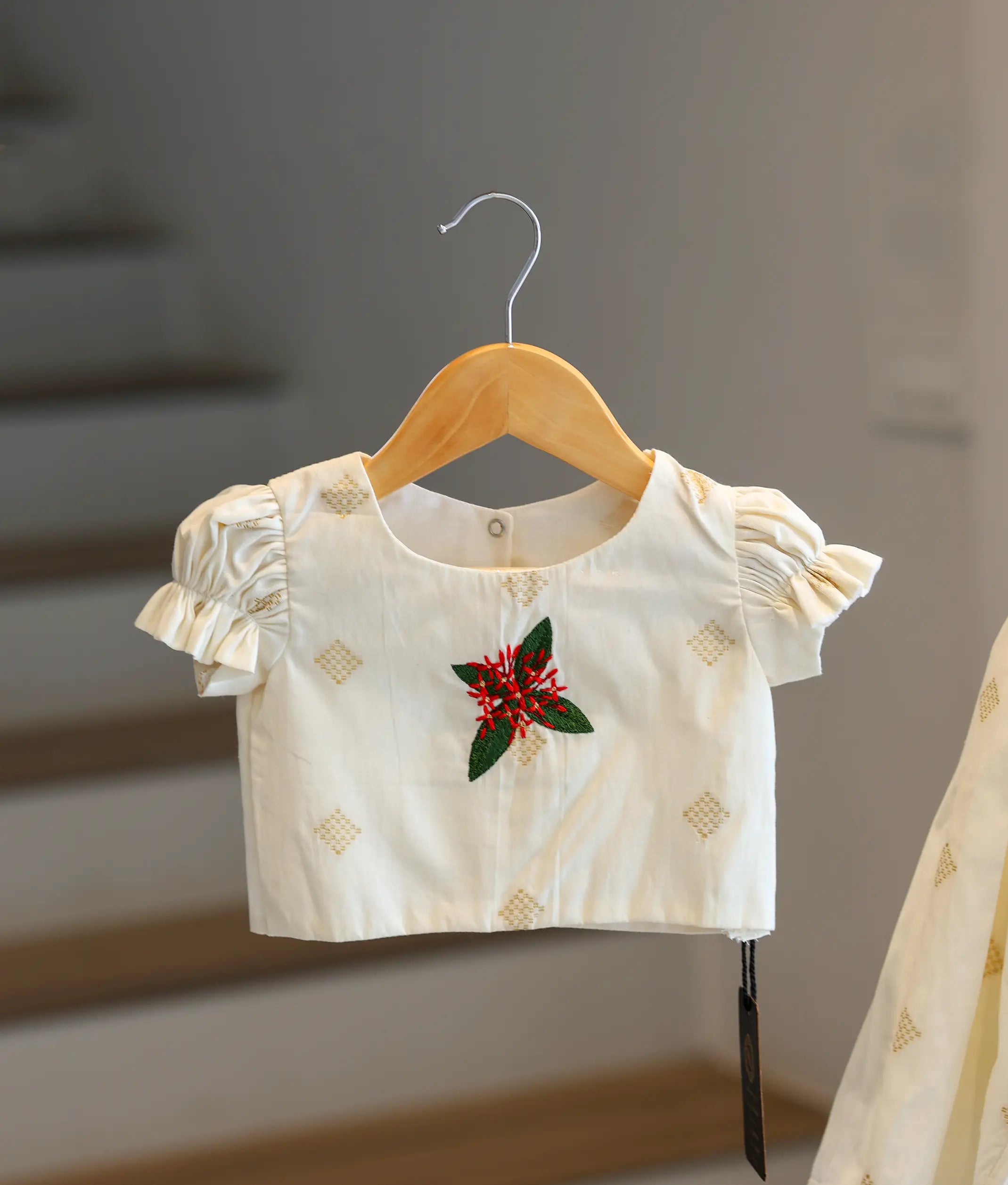 Off-White Embroidery Cotton Skirt and Top for Baby Girls [6364]