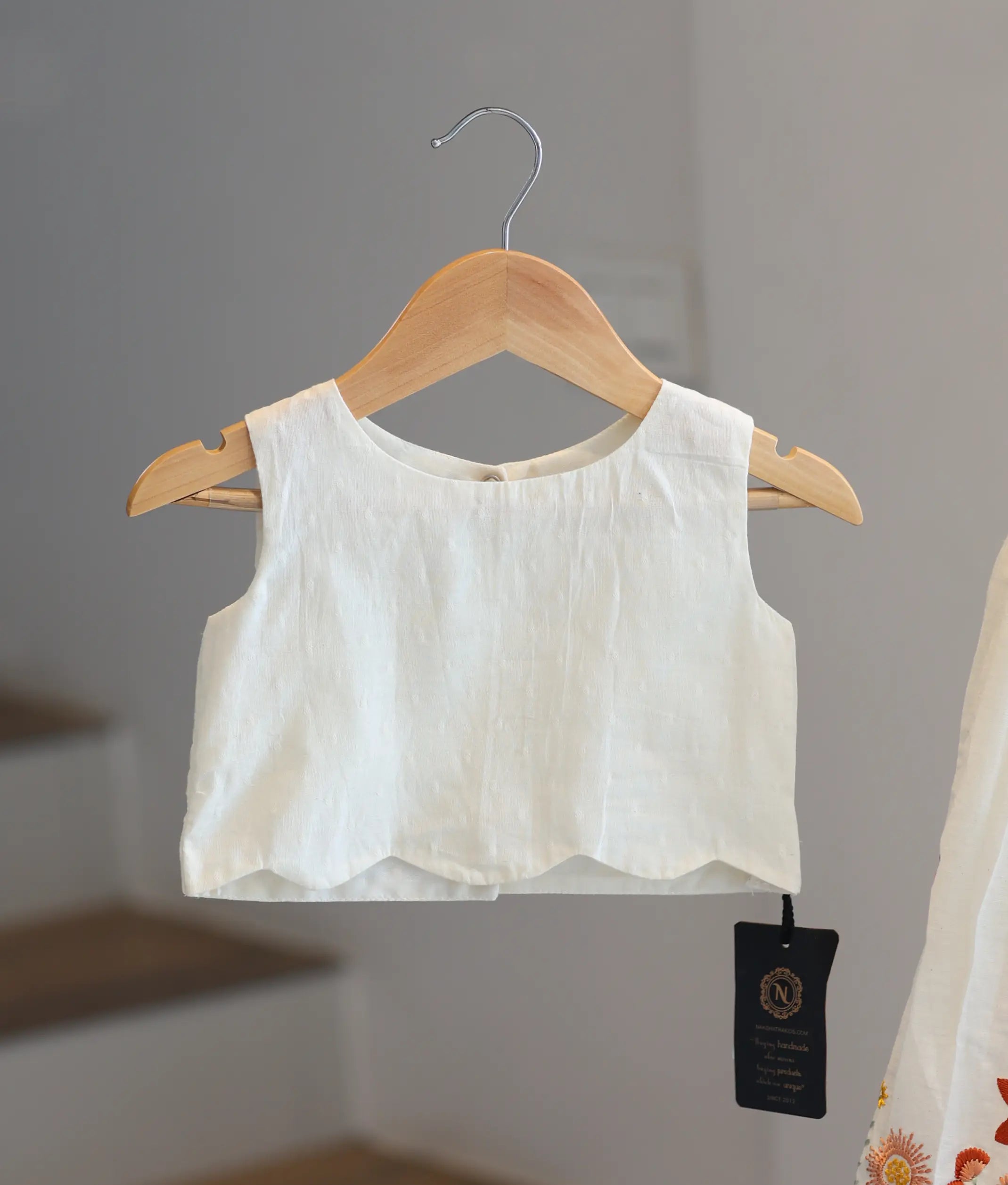 Off-White Cotton Embroidered Skirt and Top for Baby Girl [6365]