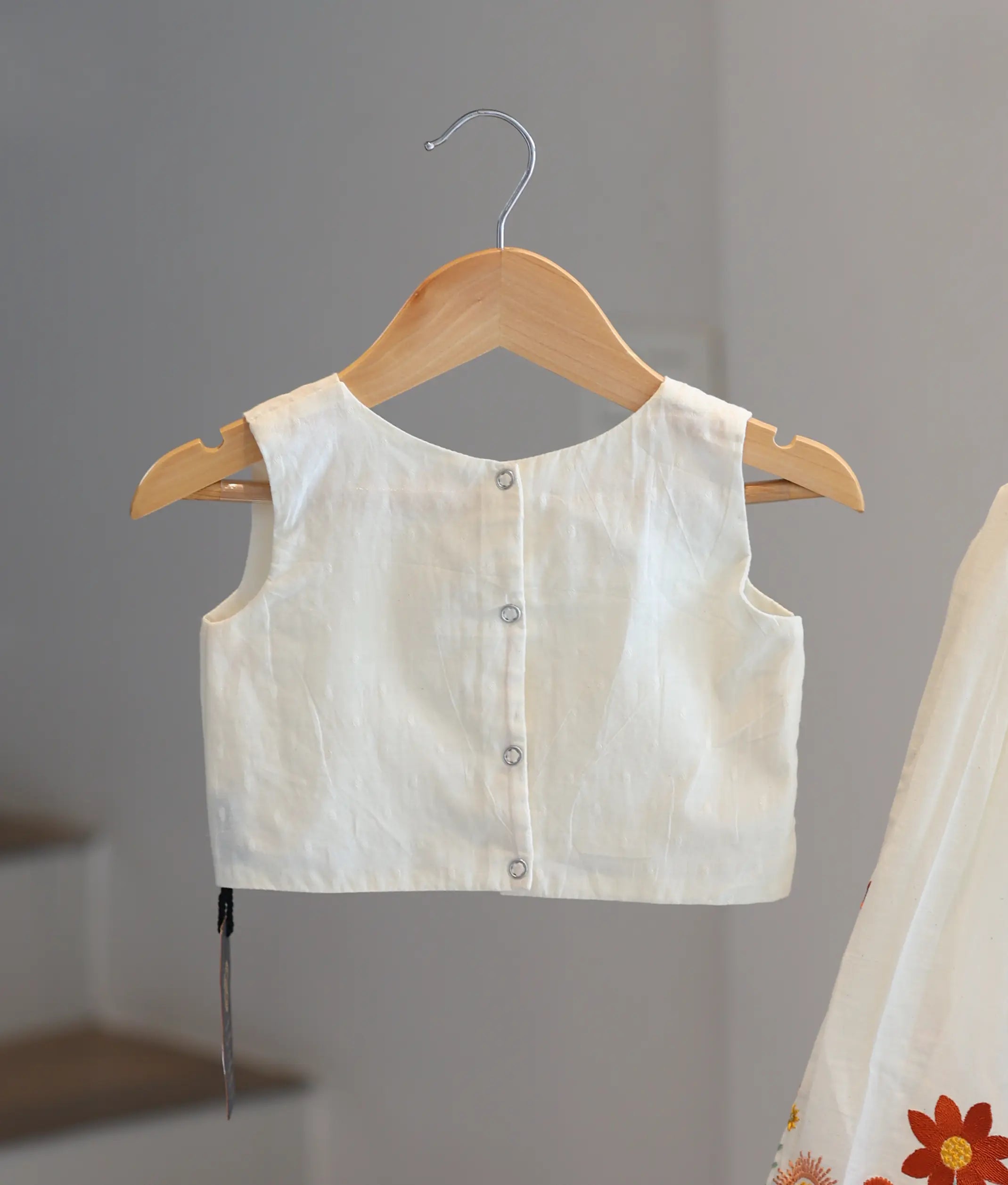 Off-White Cotton Embroidered Skirt and Top for Baby Girl [6365]