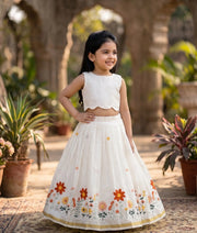 Off-White Cotton Embroidered Skirt and Top for Baby Girl [6365]