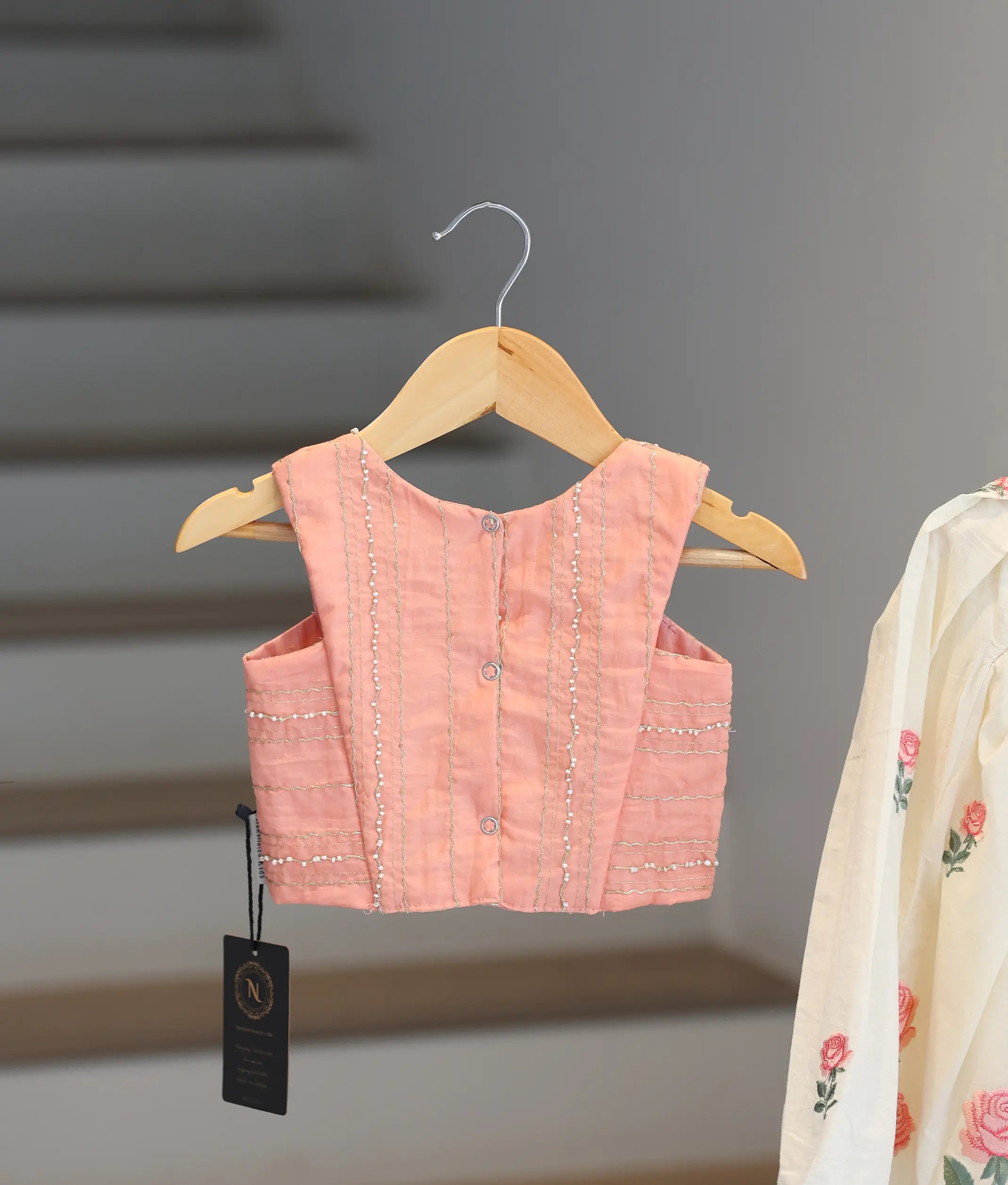 Off-White Cotton Embroidered Skirt and Pastel Pink Top for Baby Girl [6366]