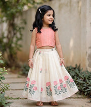 Off-White Cotton Embroidered Skirt and Pastel Pink Top for Baby Girl [6366]