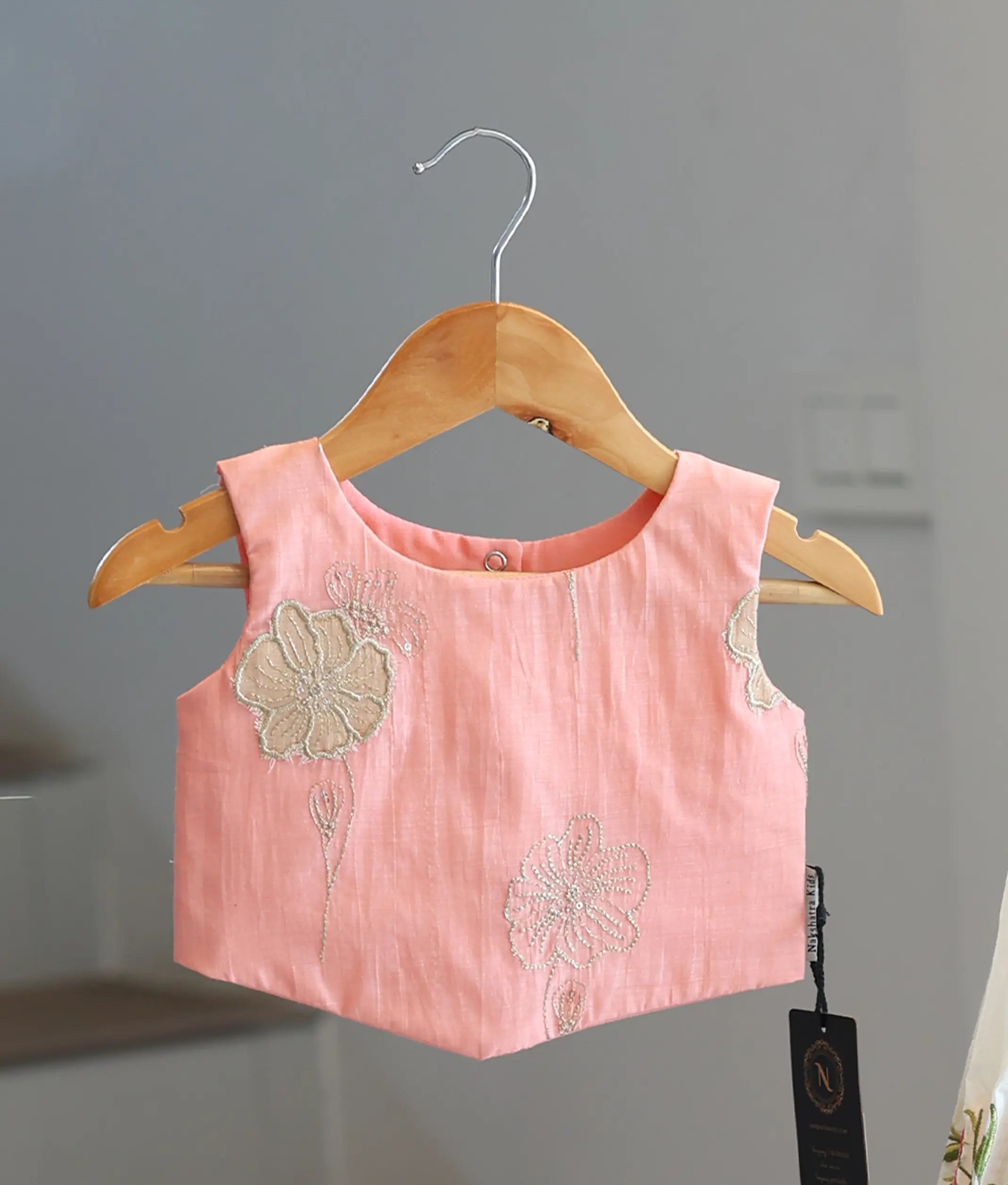 Off-White Cotton Embroidered Skirt and Pastel Pink Top for Baby Girl [6367]