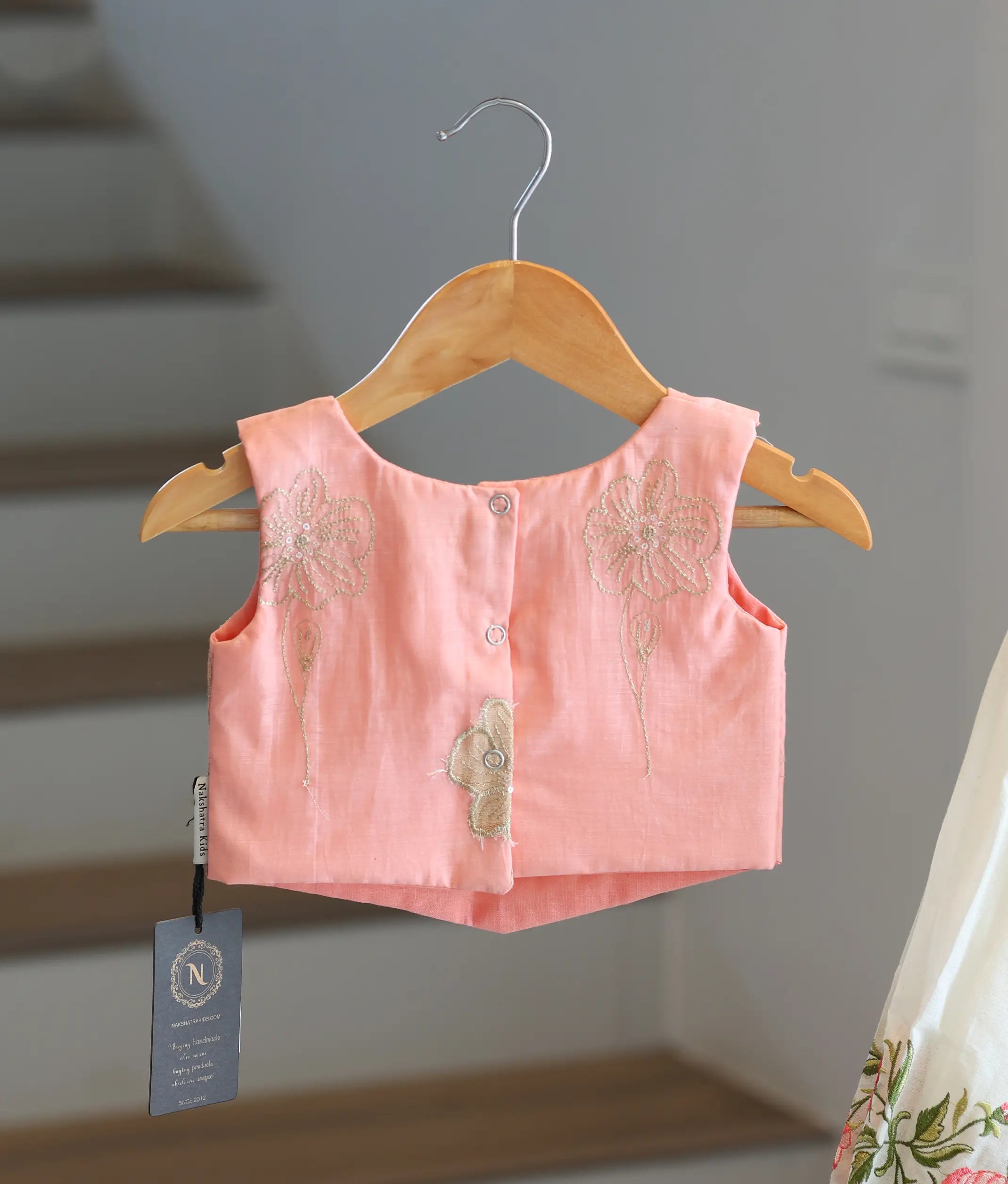 Off-White Cotton Embroidered Skirt and Pastel Pink Top for Baby Girl [6367]