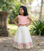 Off-White Cotton Embroidered Skirt and Pastel Pink Top for Baby Girl [6367]