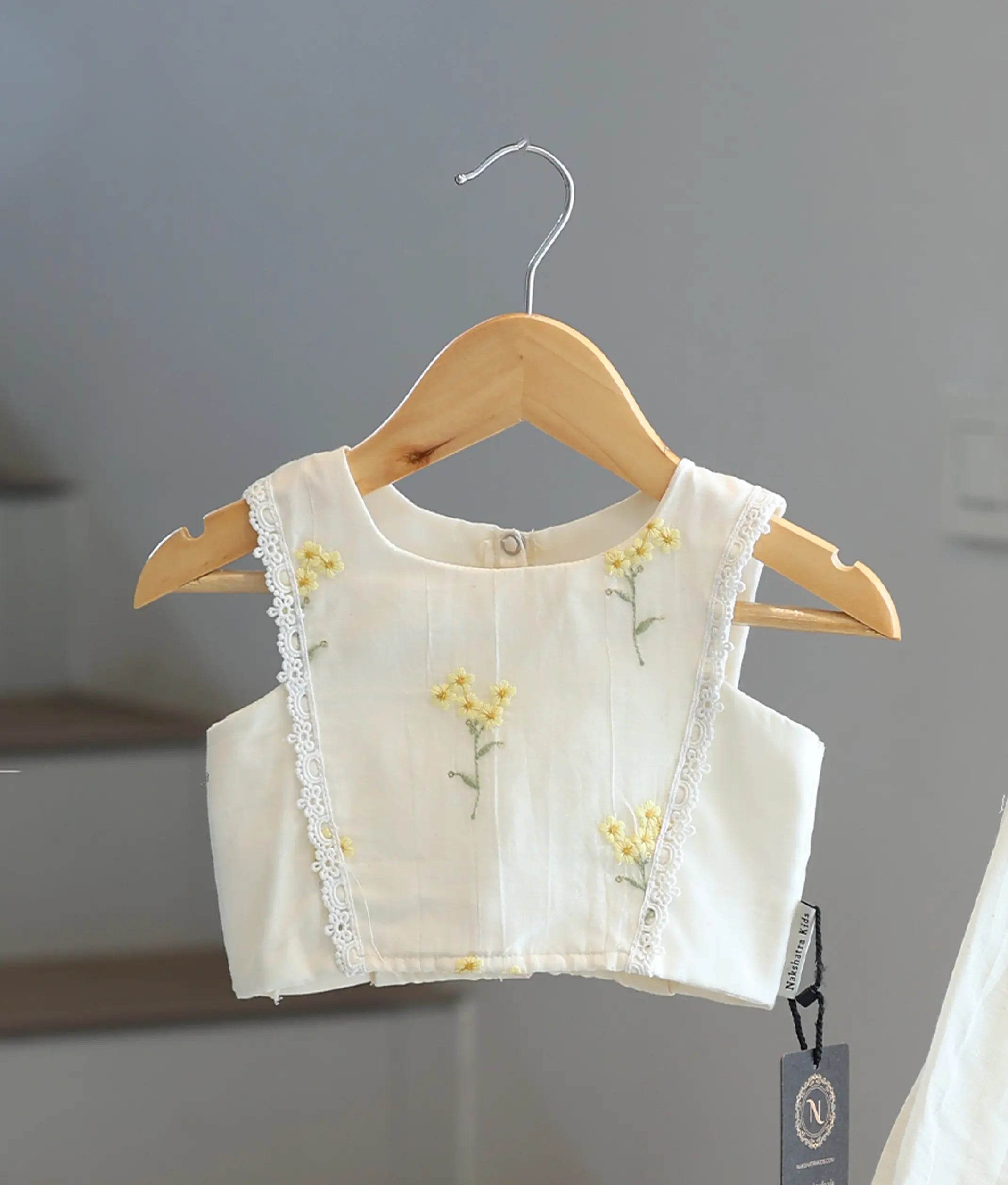 Off-White Mul Chanderi Embroidered Skirt and Top for Baby Girl [6368]