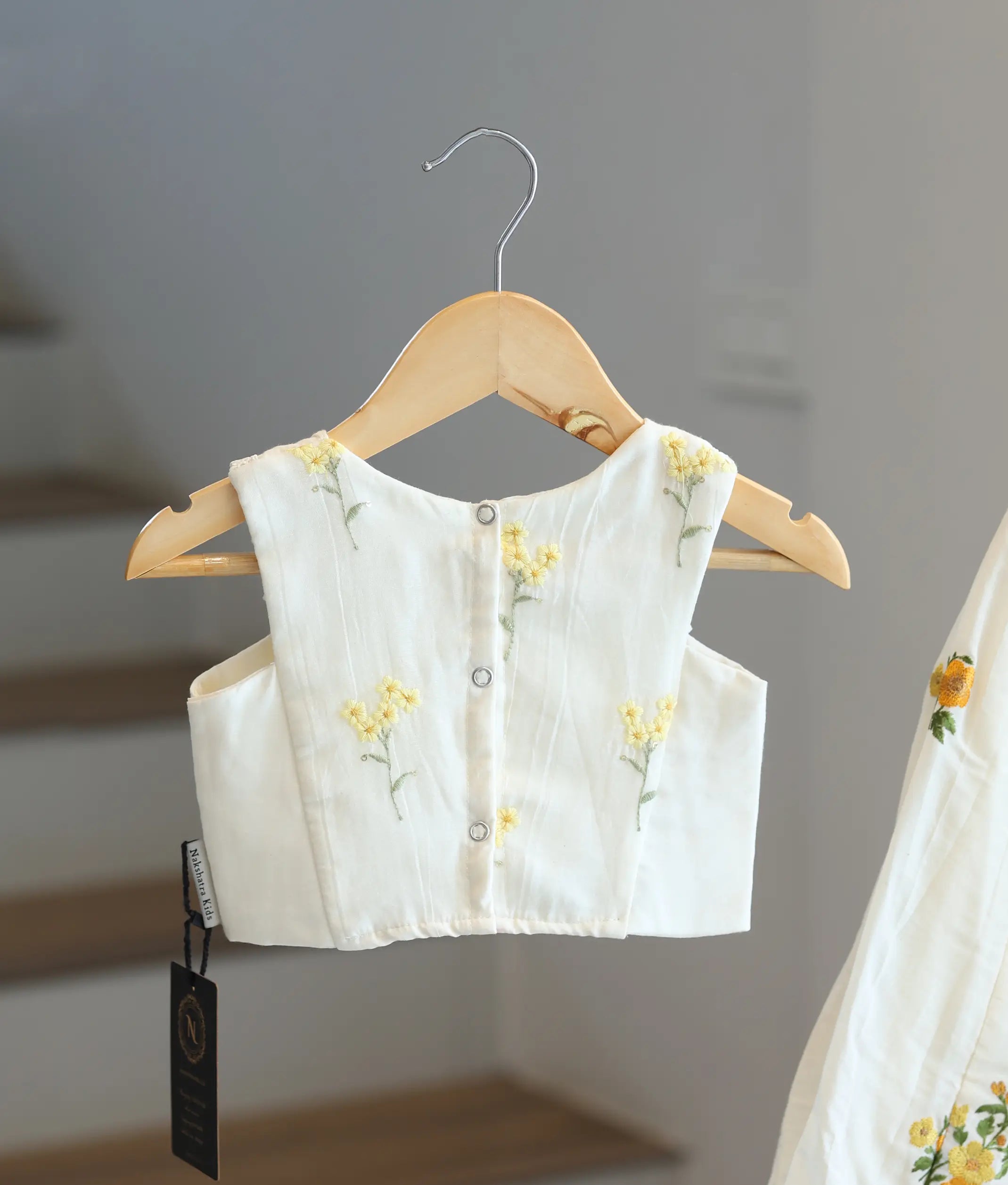 Off-White Mul Chanderi Embroidered Skirt and Top for Baby Girl [6368]