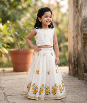 Off-White Mul Chanderi Embroidered Skirt and Top for Baby Girl [6368]
