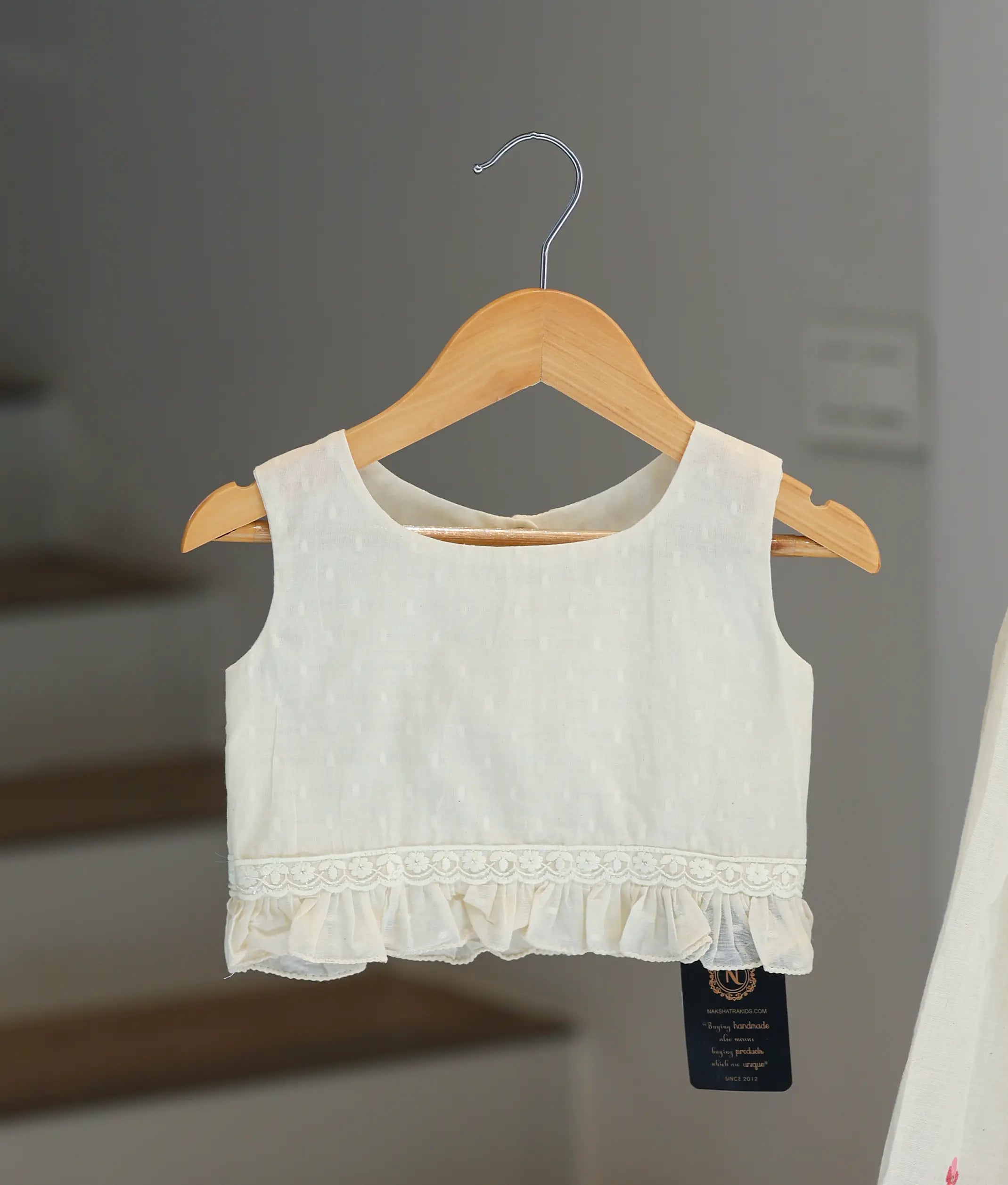 Off-White Cotton Embroidered Skirt and Top for Baby Girl [6369]