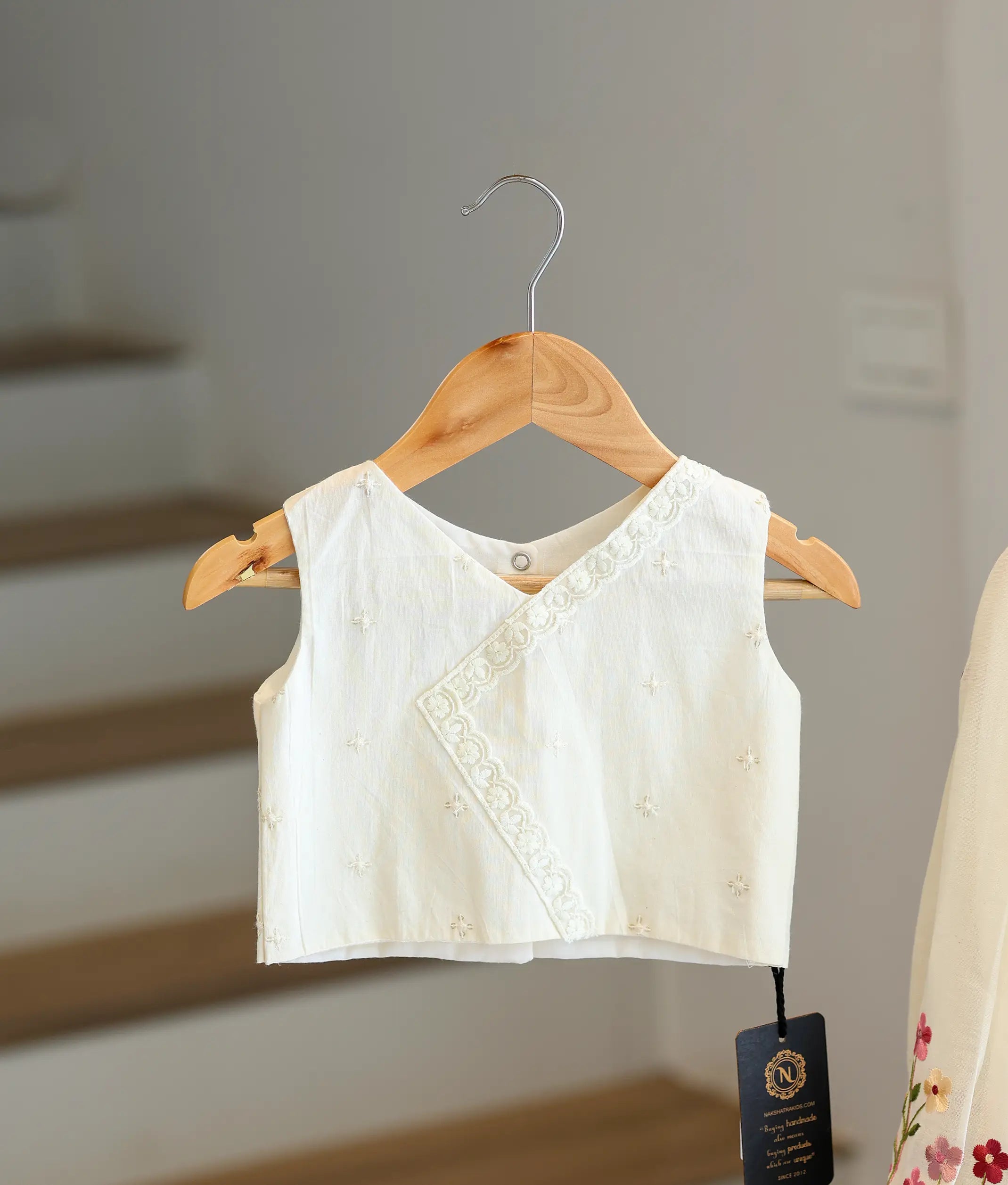 Off-White Cotton Embroidered Skirt and Top for Baby Girl [6369]