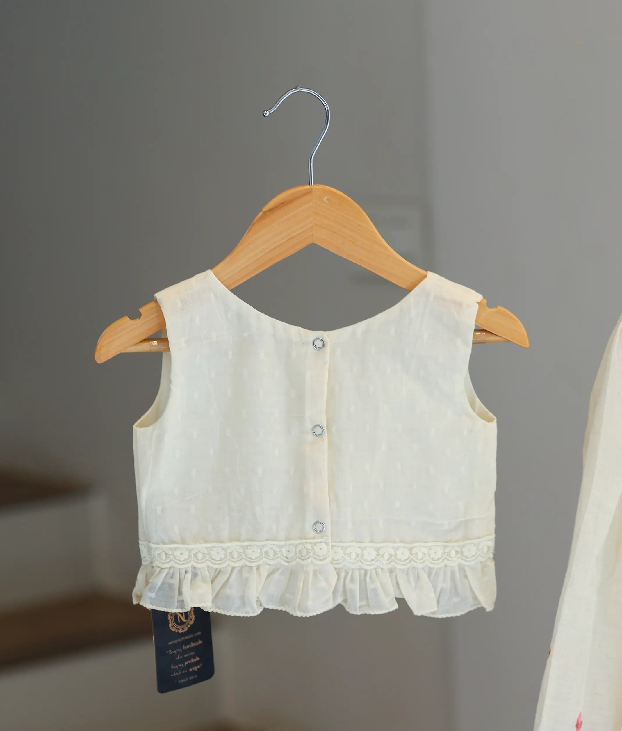 Off-White Cotton Embroidered Skirt and Top for Baby Girl [6369]