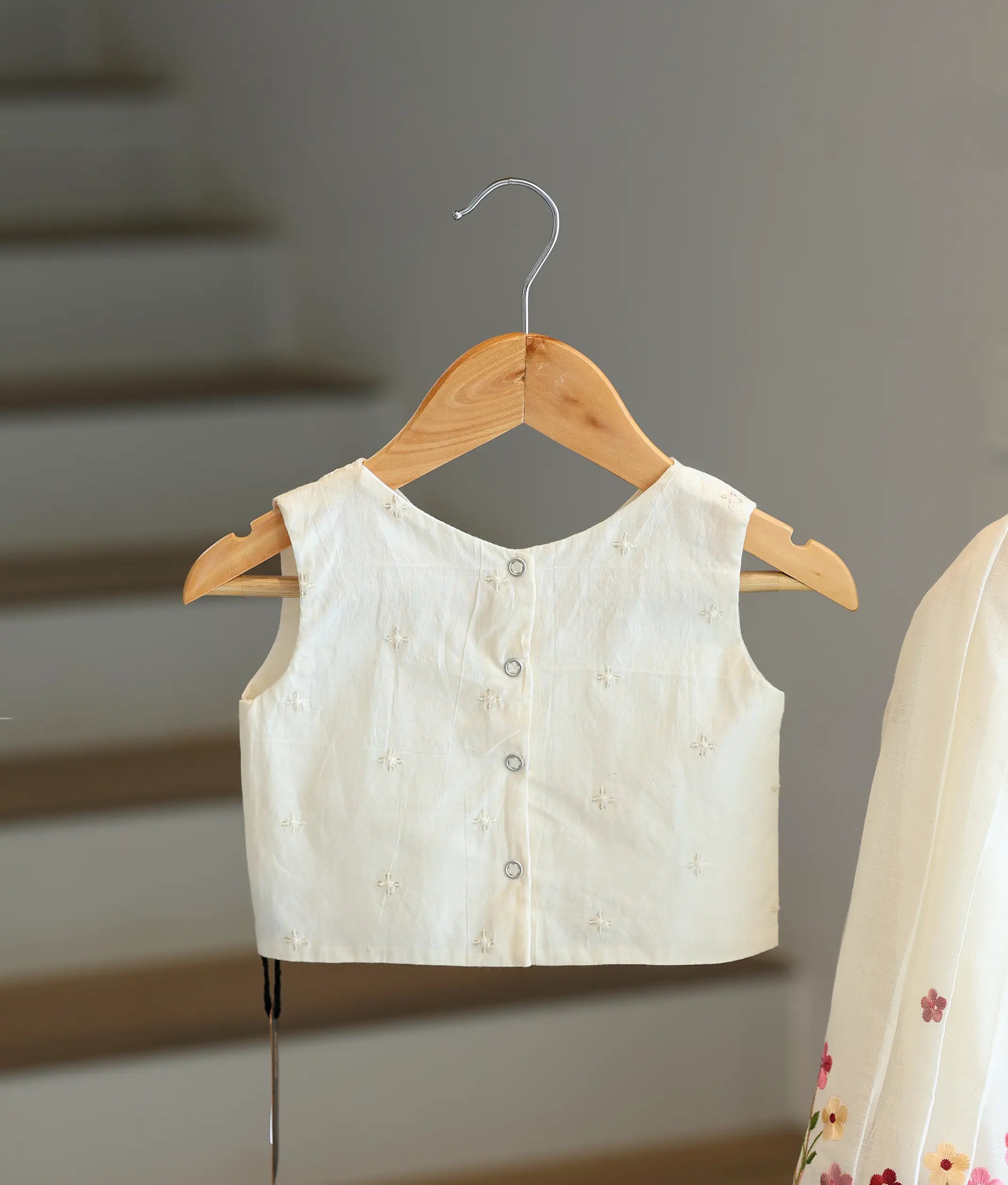 Off-White Cotton Embroidered Skirt and Top for Baby Girl [6369]