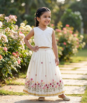 Off-White Cotton Embroidered Skirt and Top for Baby Girl [6369]