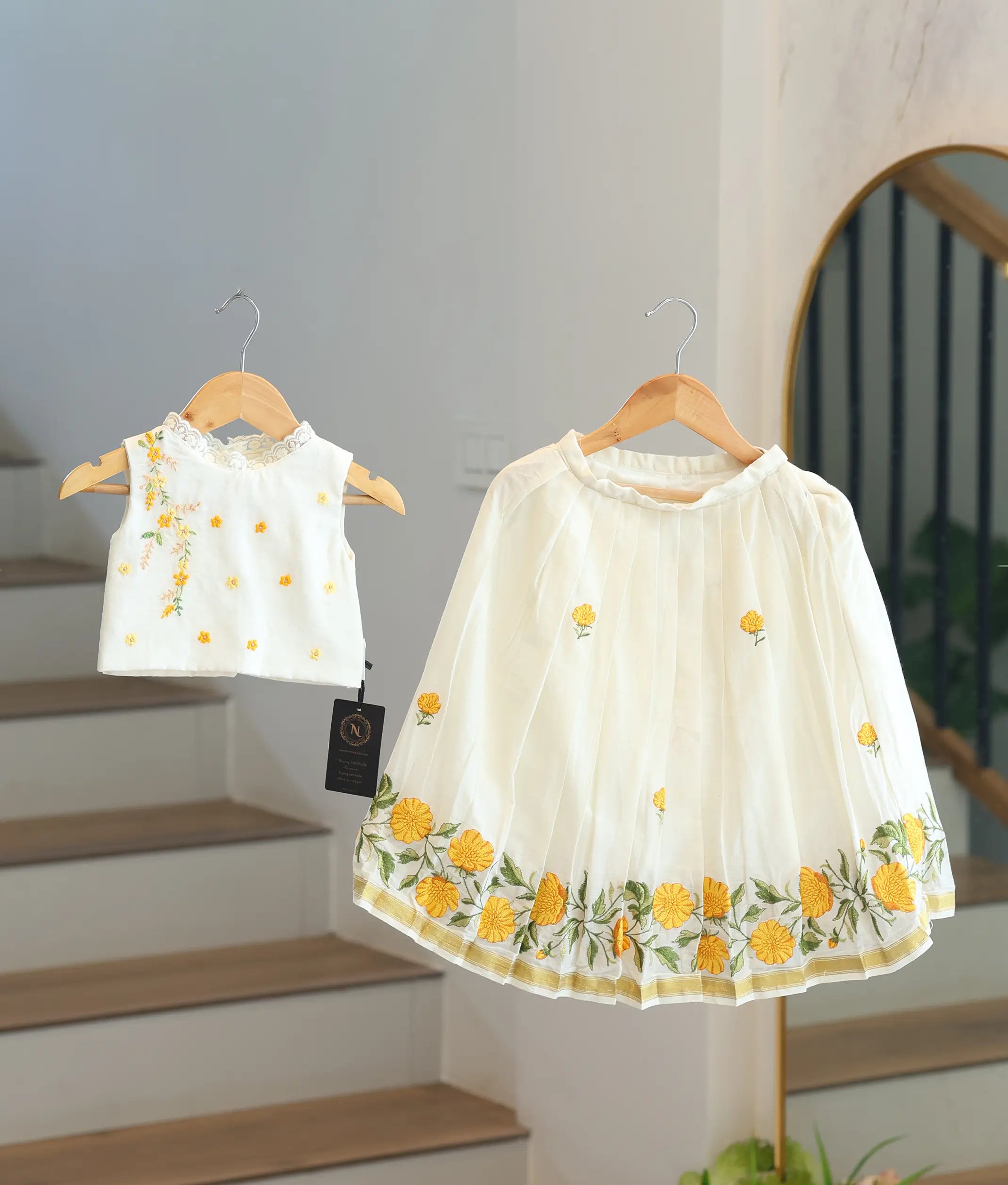 Off-White Embroidered Skirt and Top for Baby Girl [6370]