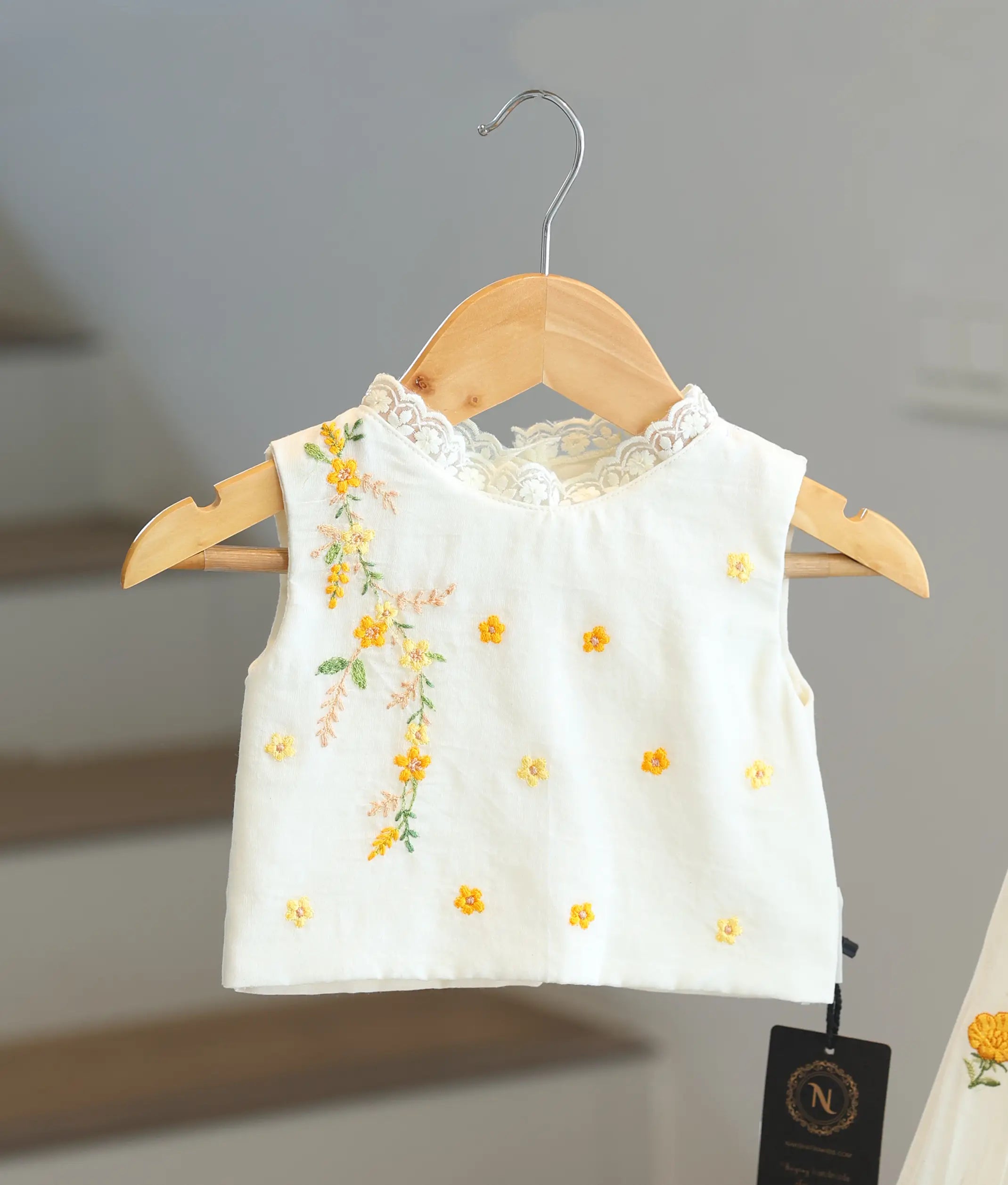 Off-White Embroidered Skirt and Top for Baby Girl [6370]