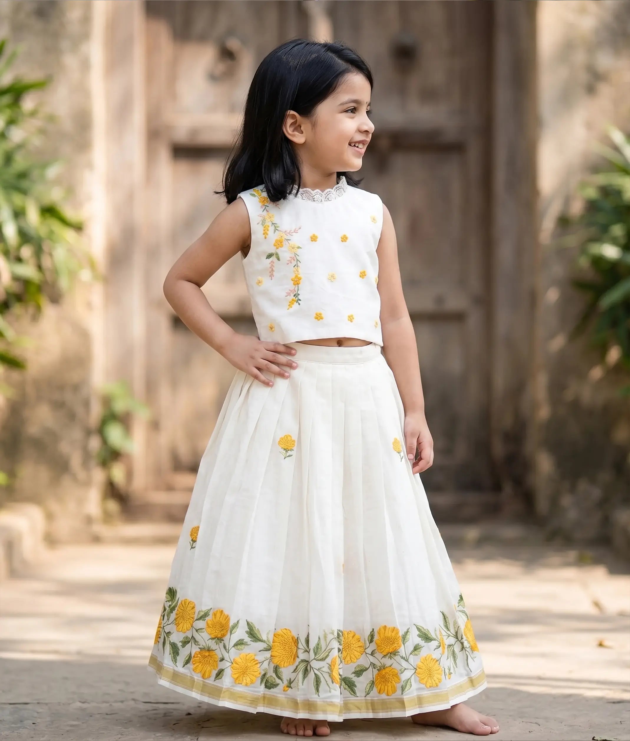 Off-White Embroidered Skirt and Top for Baby Girl [6370]